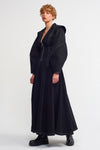 Black Contrast Stitched, Belted Long Coat-K237017002