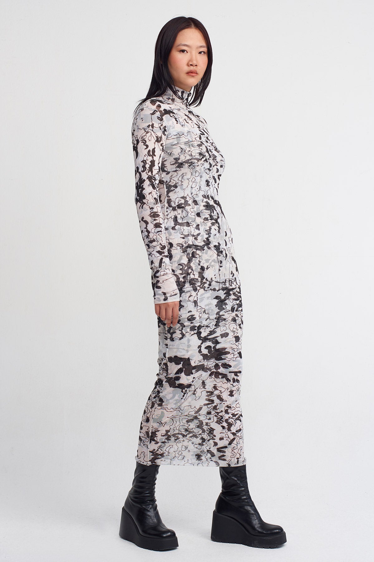 Printed Printed Tulle Dress-K244014004