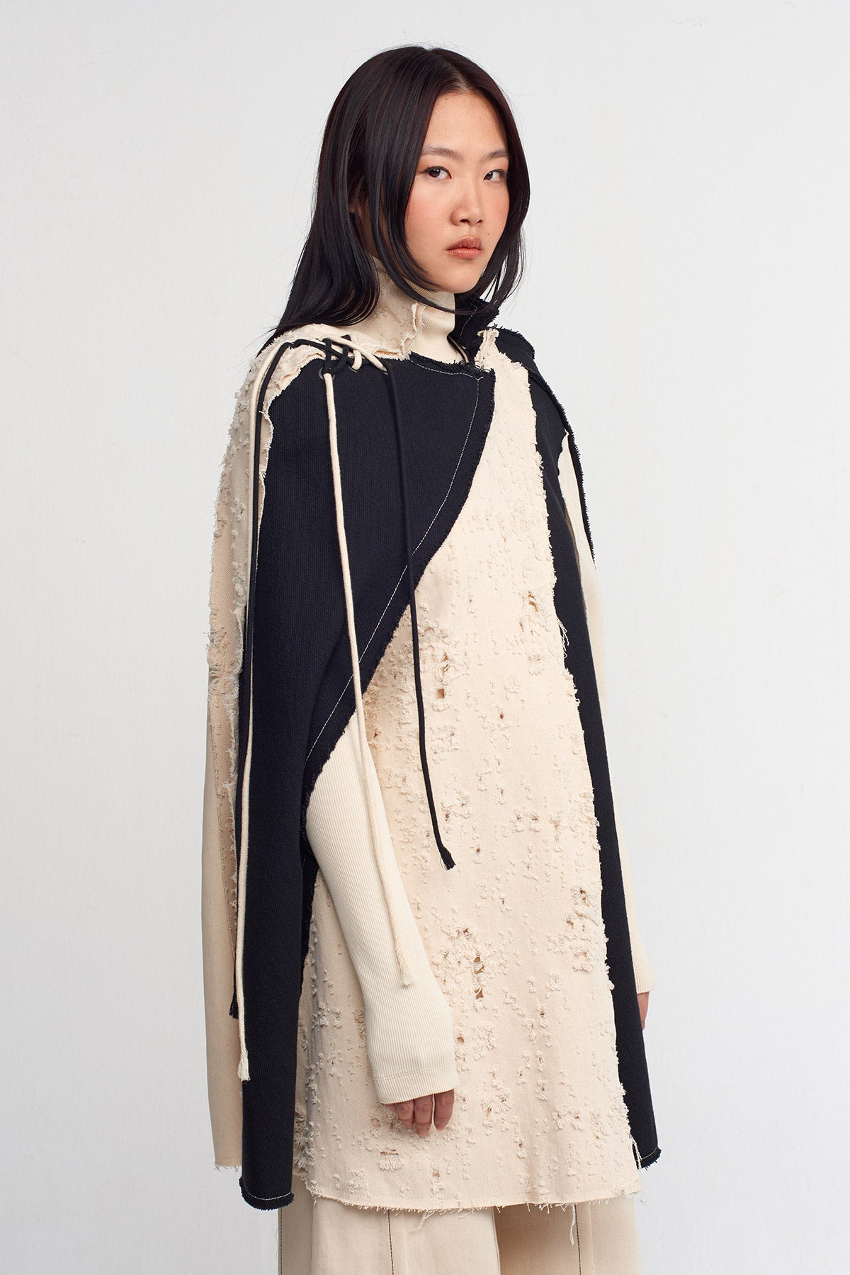 Natur/Black Block Fabric Cape-K245015039