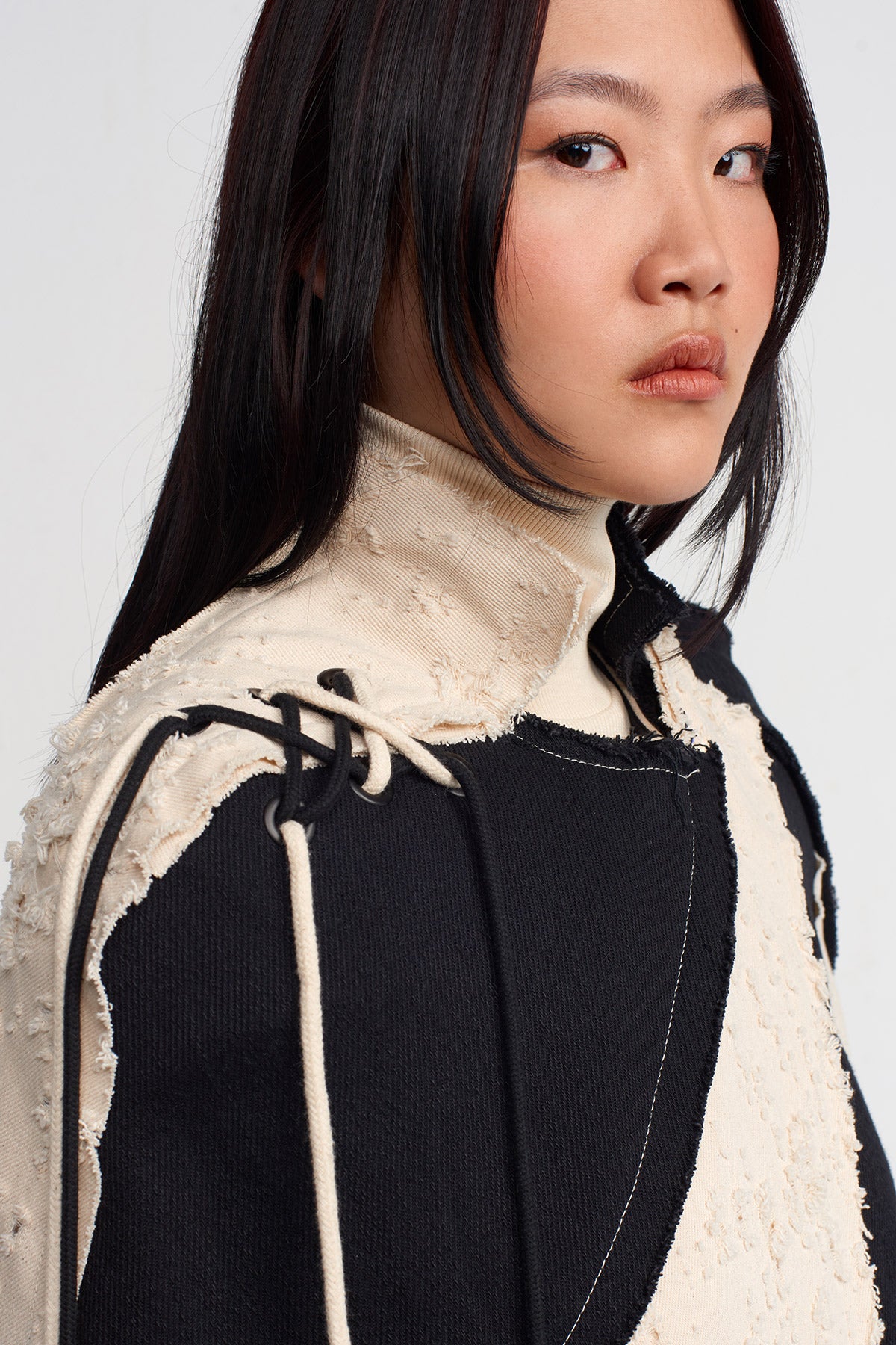 Natur/Black Block Fabric Cape-K245015039