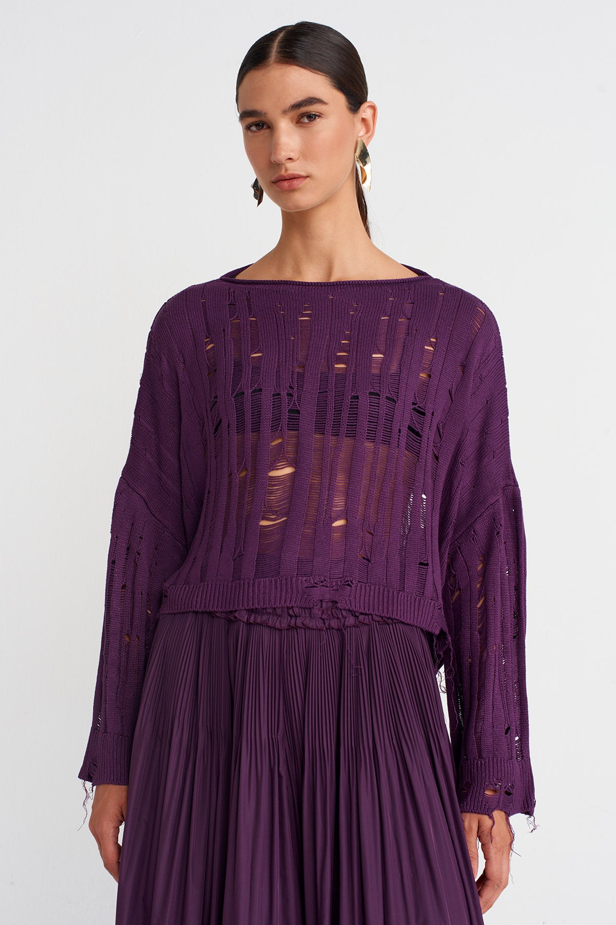 Distressed Effect Sweater-K251011005