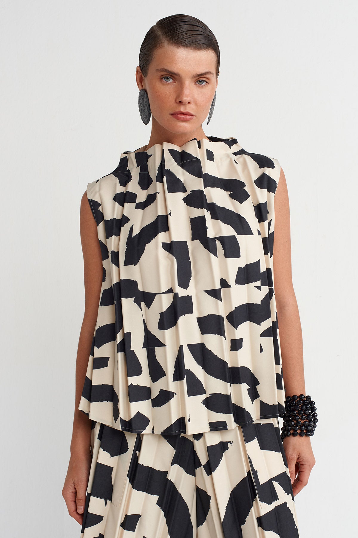 Printed Patterned Pleated Blouse-K251011008