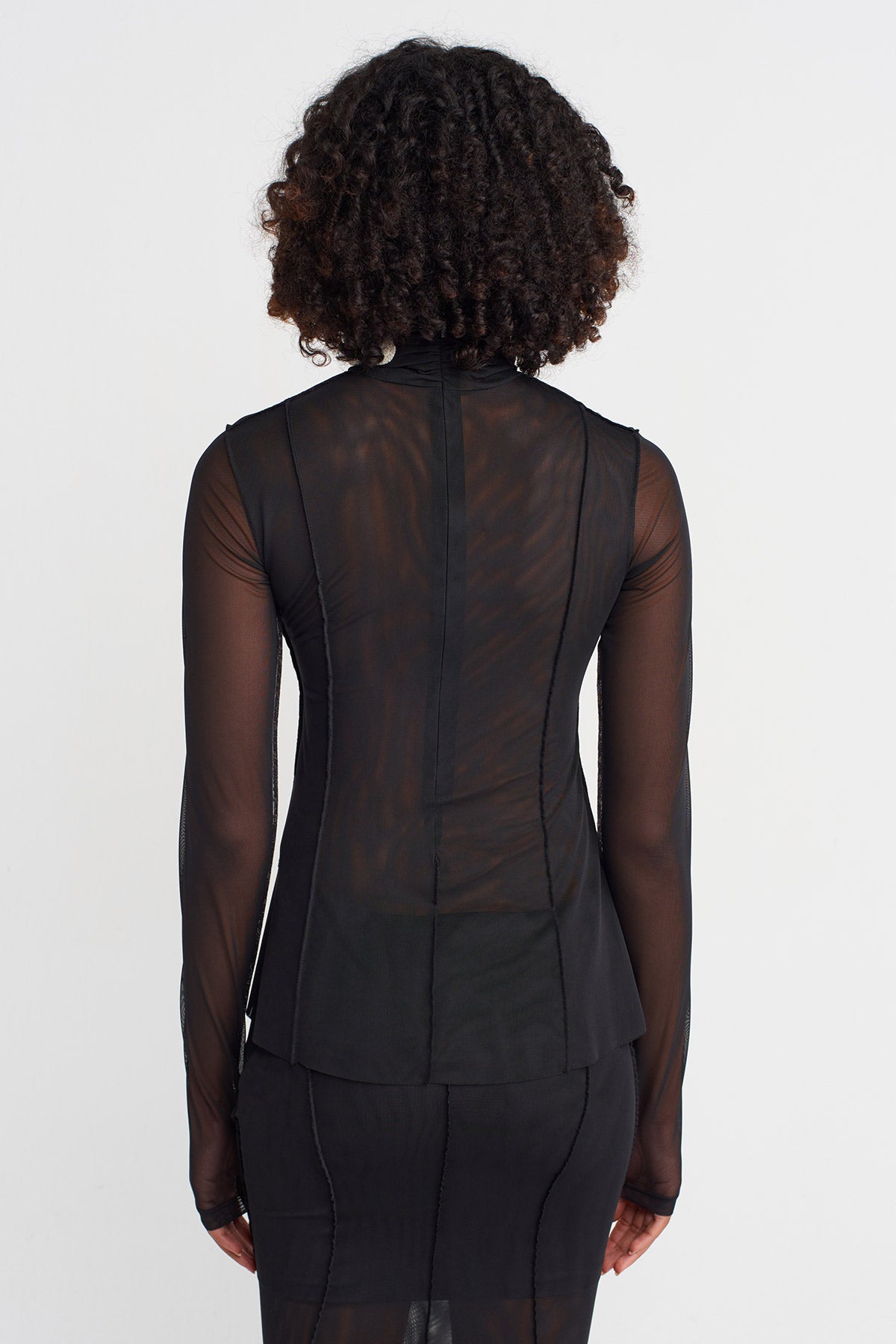 Black-Natur Embroidered Neckline Tulle Blouse-K251011022