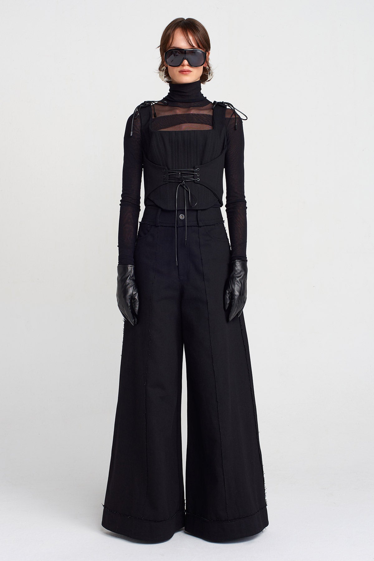 Black Lace-Up Corset Bustier-K251011031