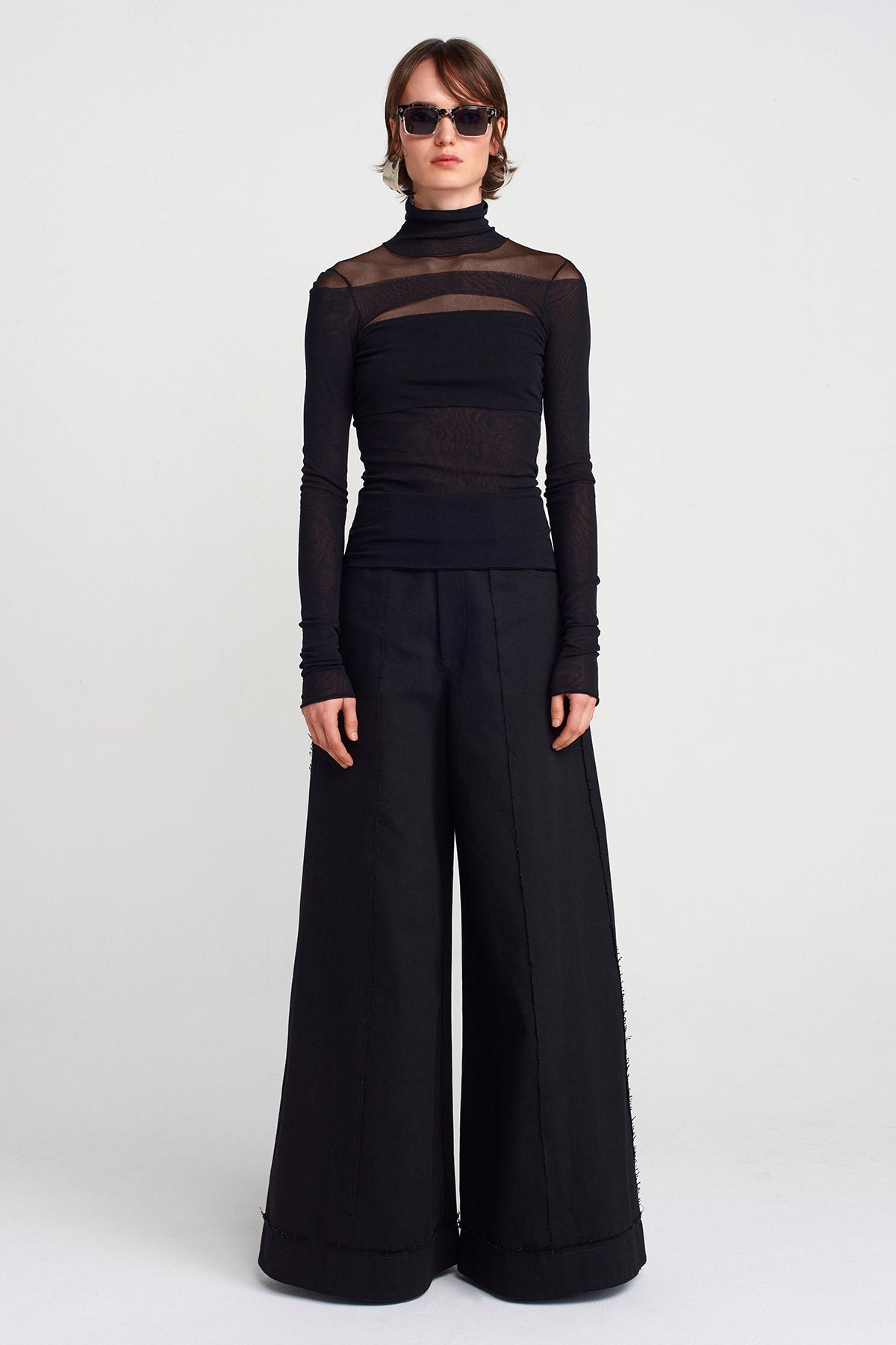 Black Paneled Sheer Bodysuit-K251011032