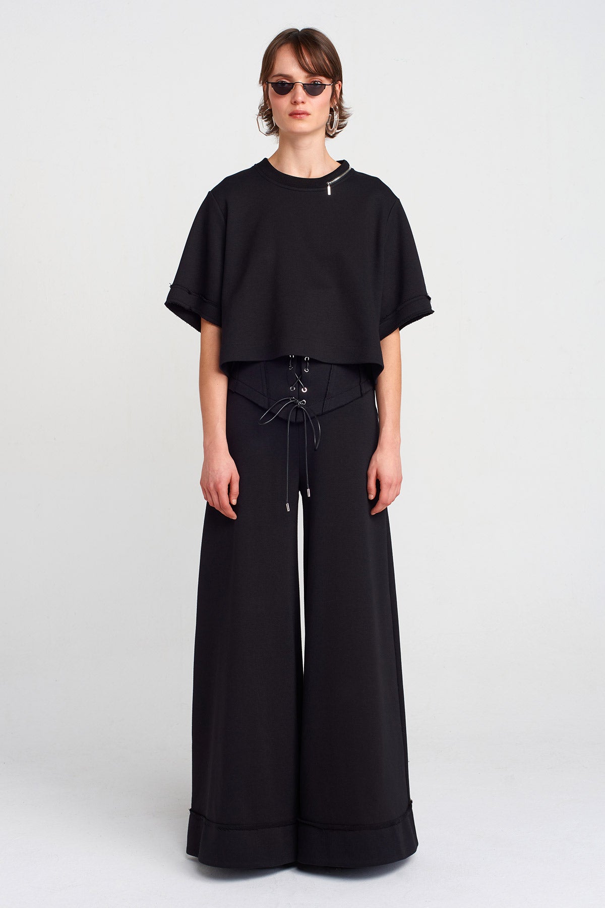 Black Zip-Detailed Corset T-shirt-K251011040