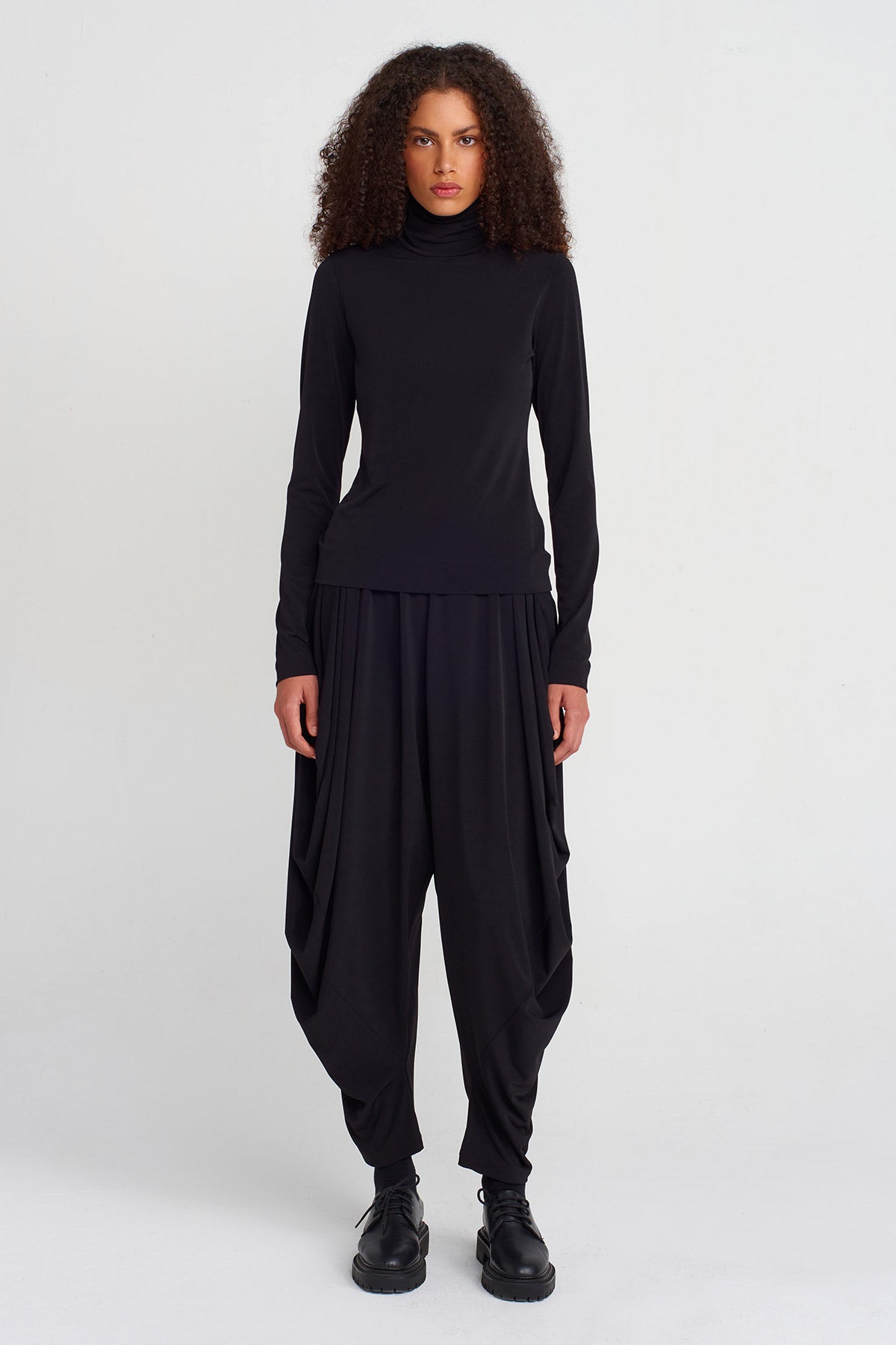 Black Turtleneck Jersey Bodysuit-K251011053