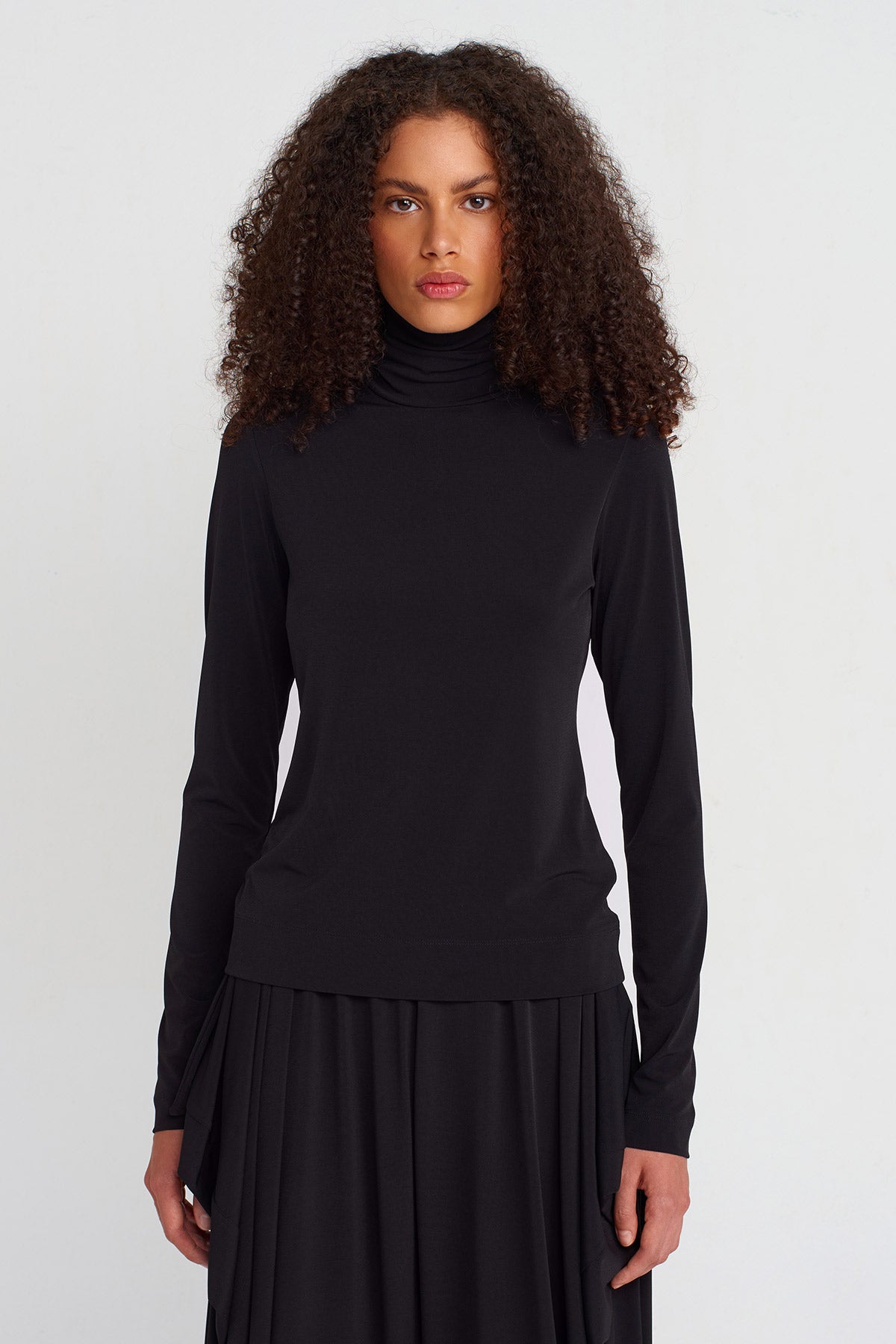 Black Turtleneck Jersey Bodysuit-K251011053