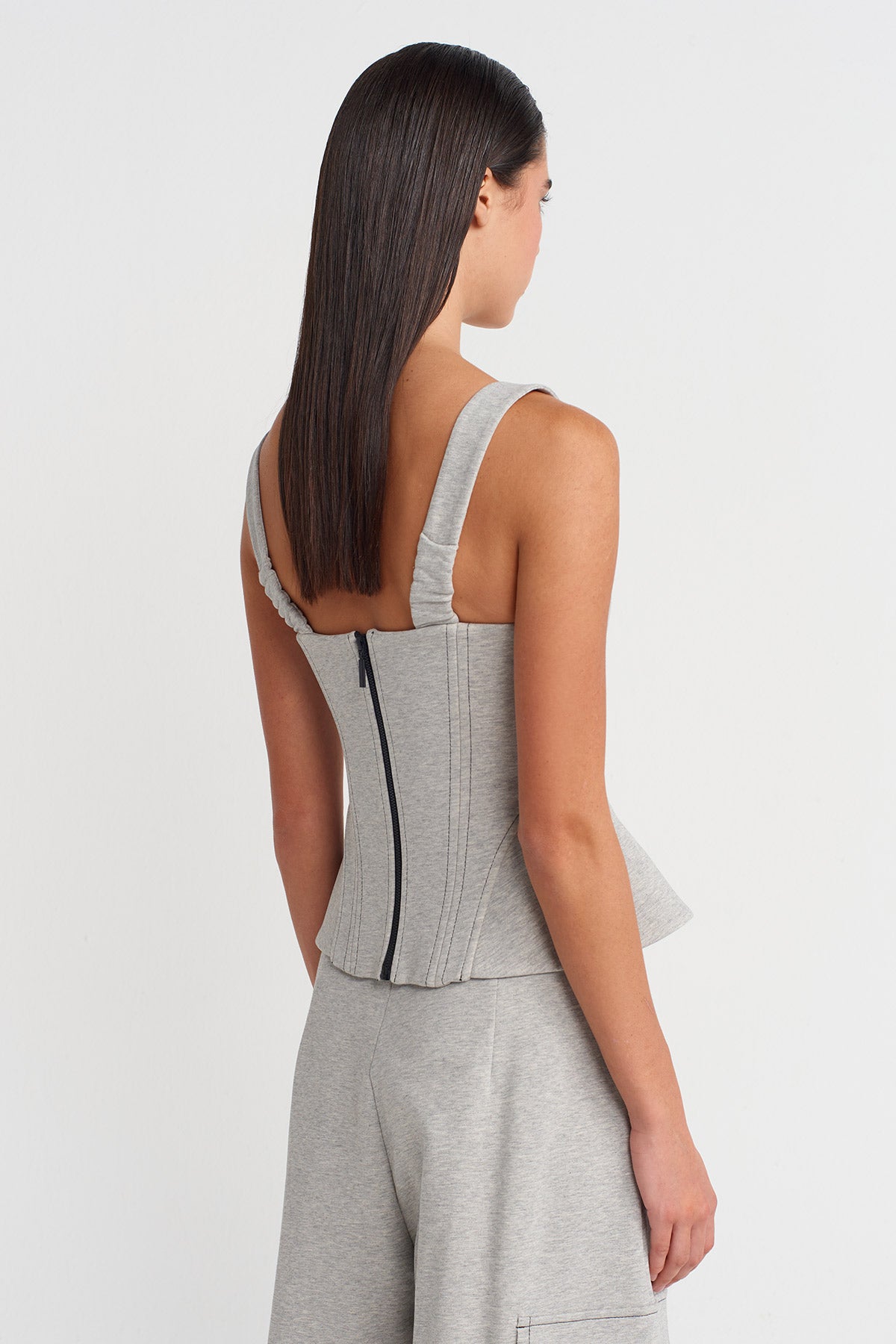 Light Grey Melange Thick-Strap Corset Top-K251011066