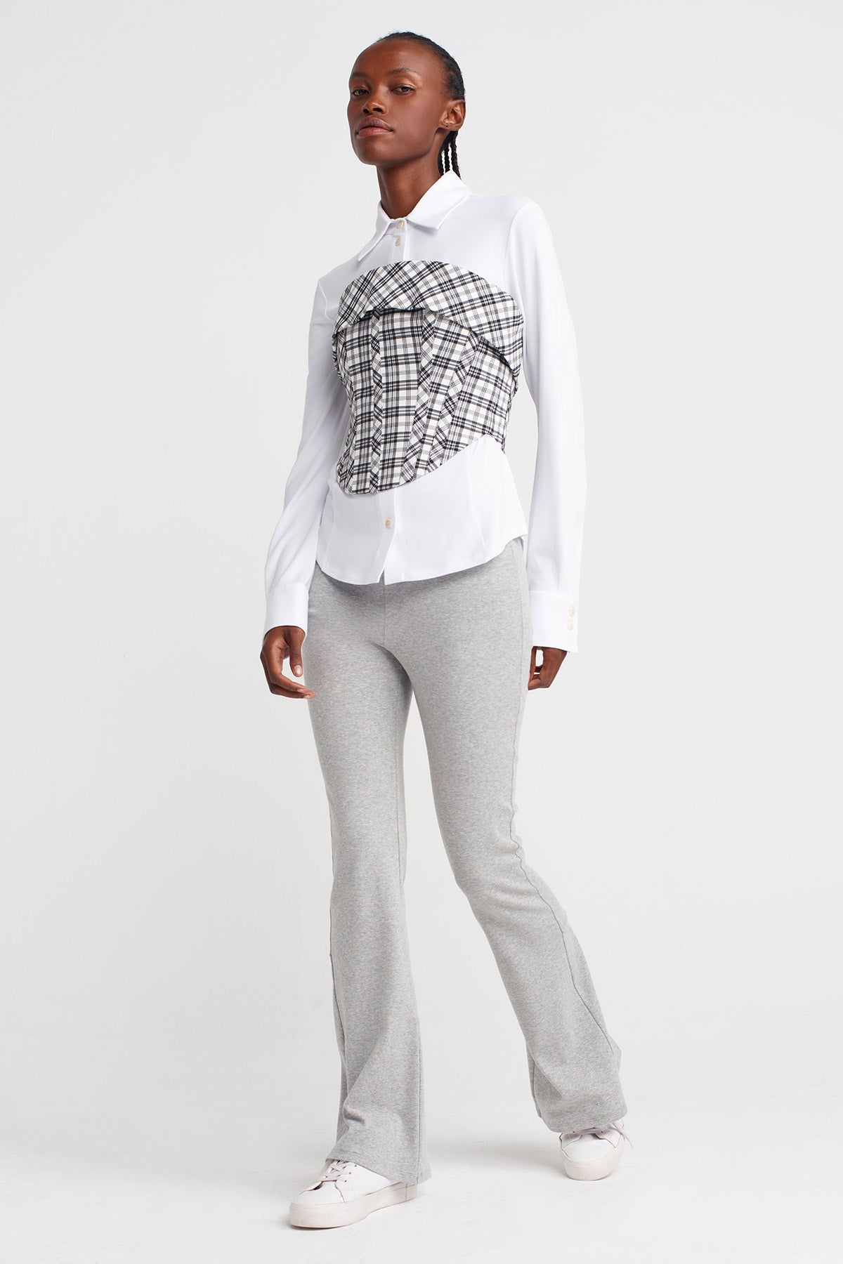 Off White Relaxed Fit Shirt with Waist Shaping-K251011068