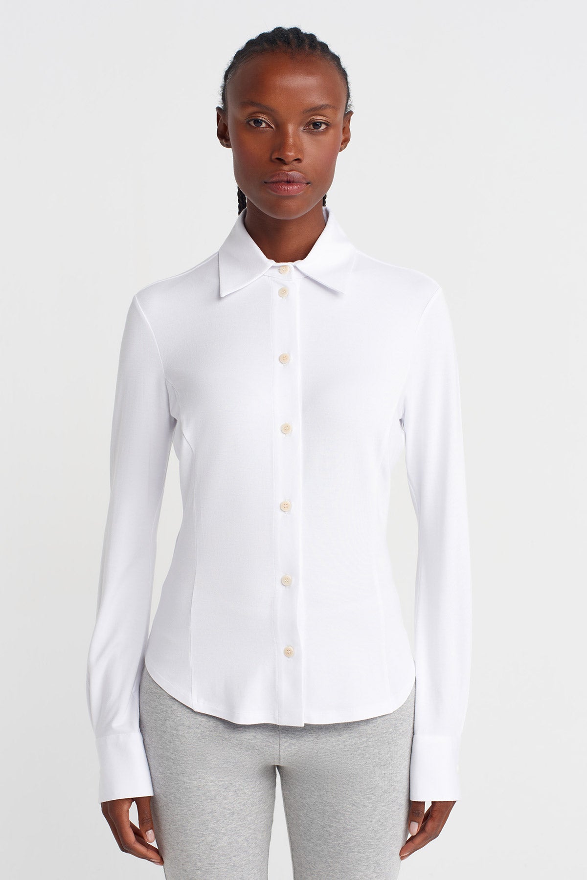 Off White Relaxed Fit Shirt with Waist Shaping-K251011068
