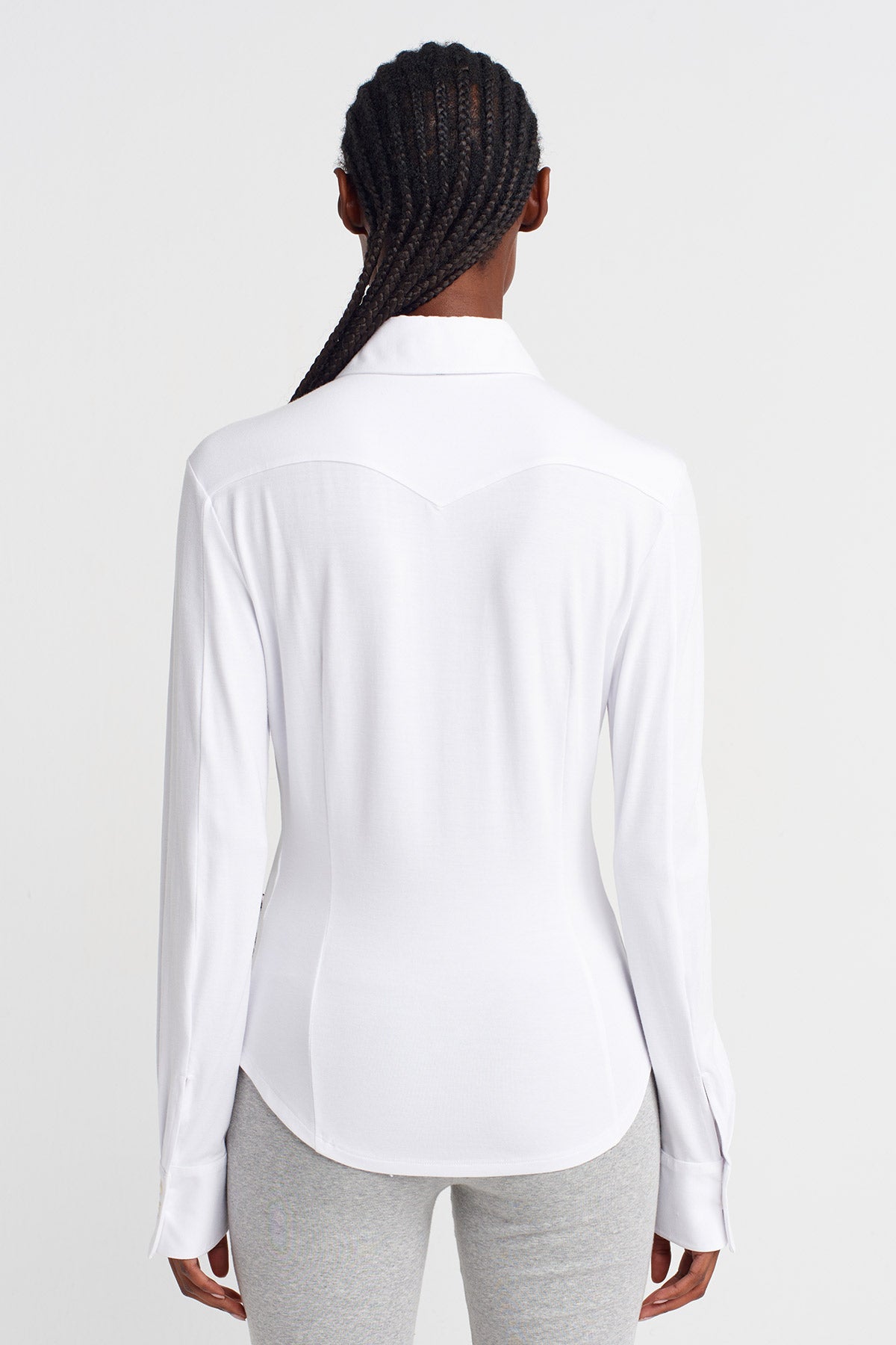 Off White Relaxed Fit Shirt with Waist Shaping-K251011068