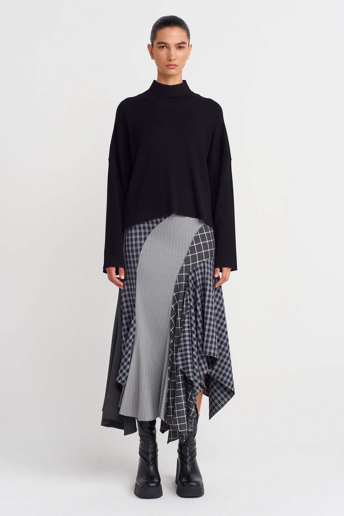 Black Oversized Ribbed Blouse-K251011072