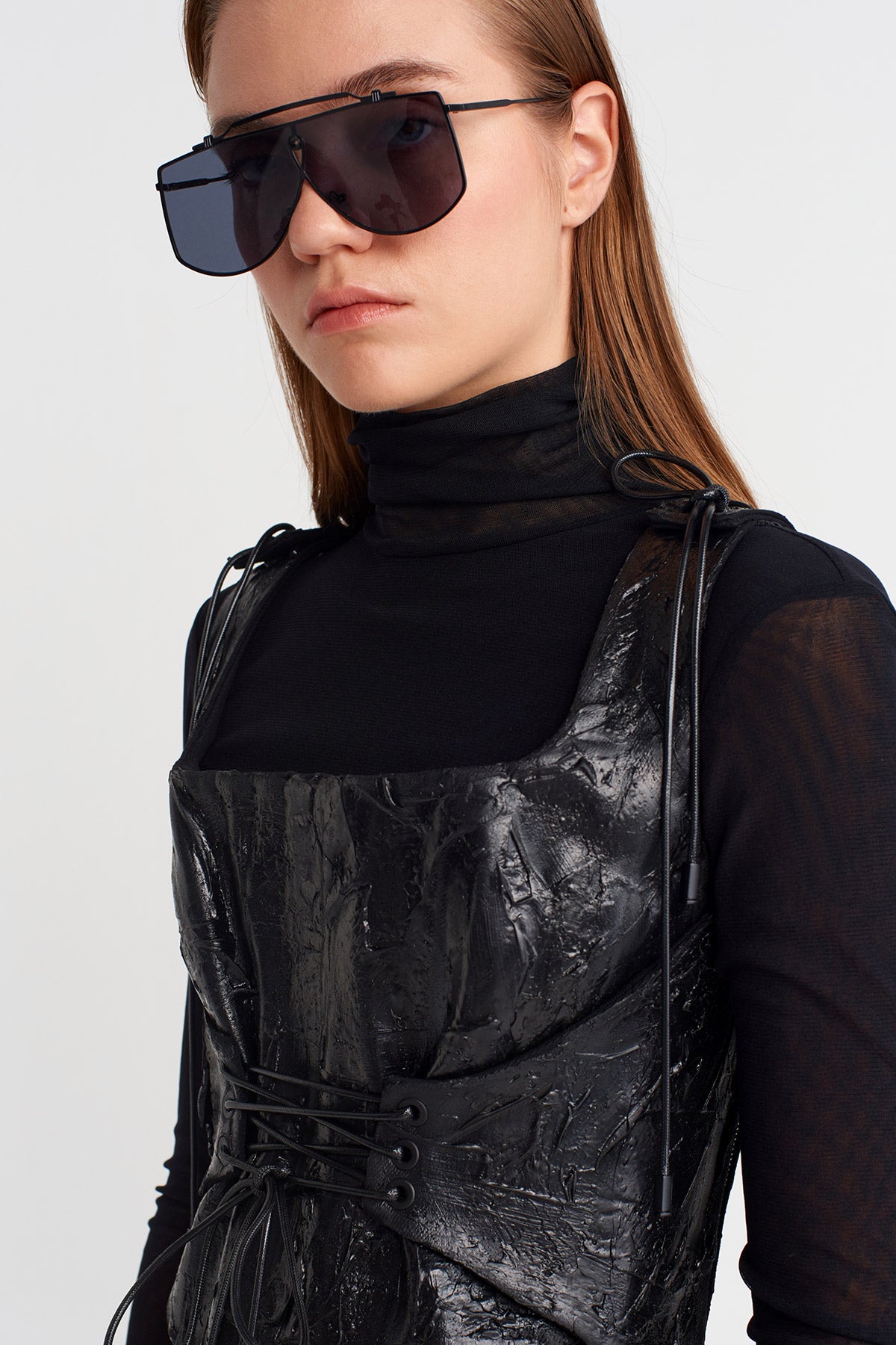 Black Lace-up Corset Bustier-K251011078