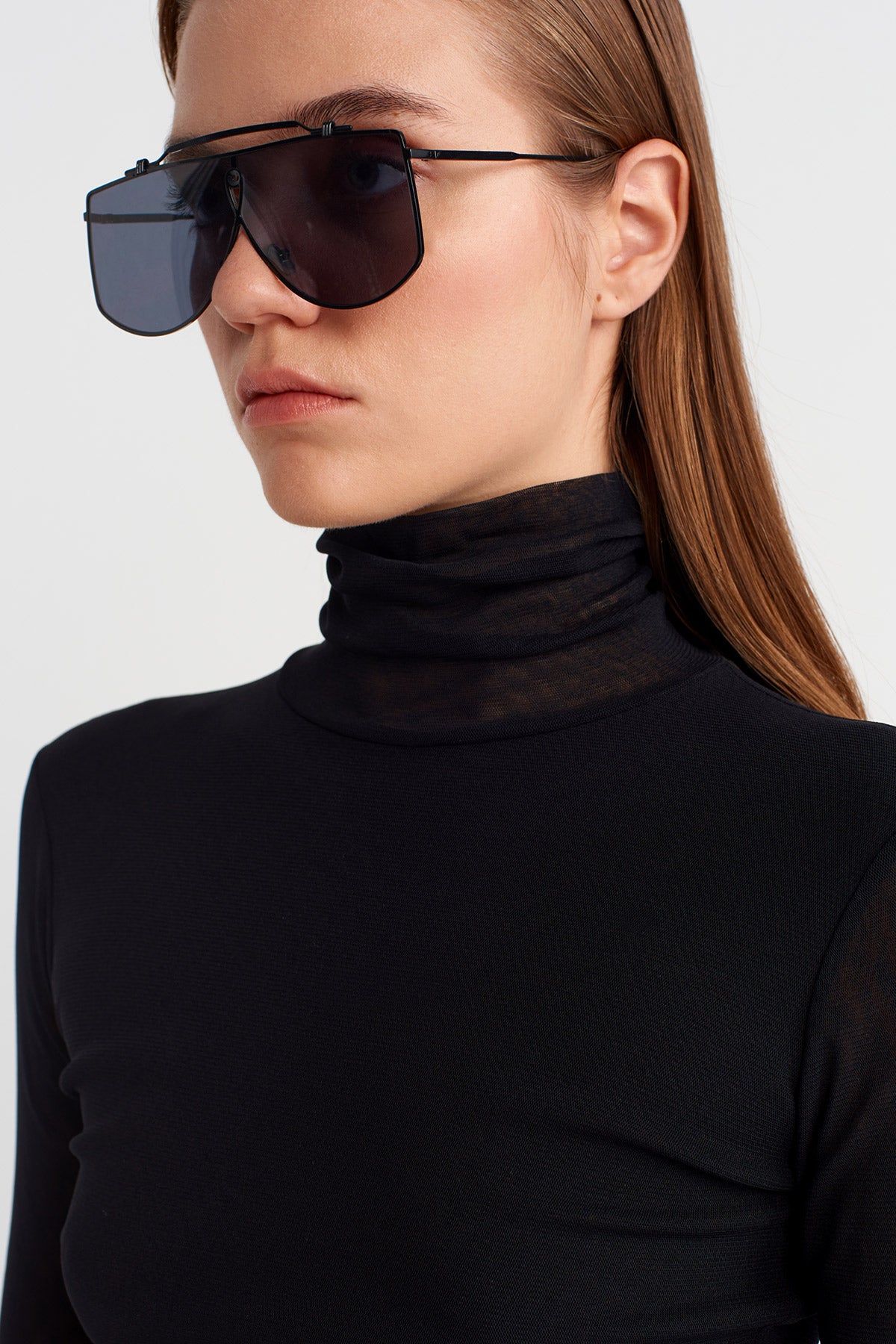 Black Sheer Bodysuit with Metal Sleeve Accents-K251011079