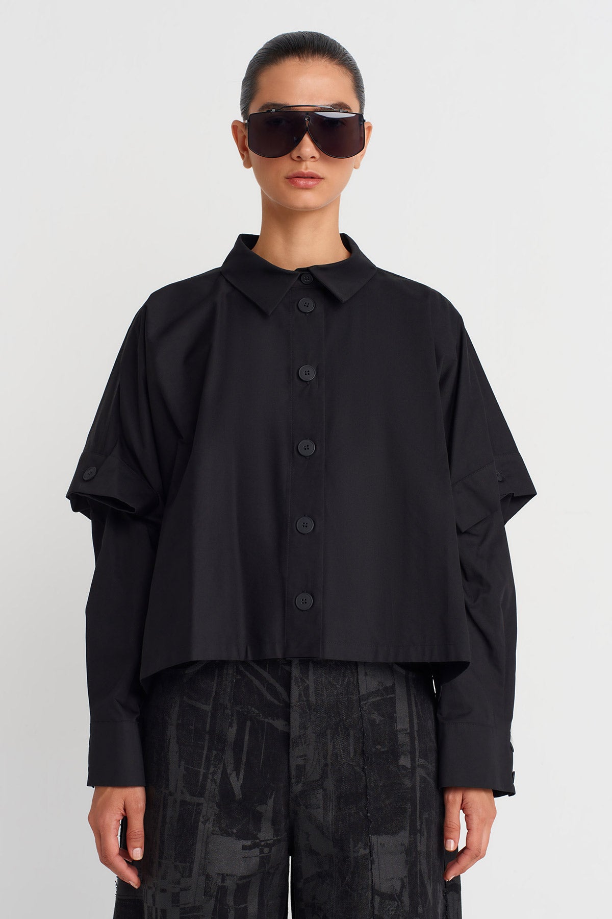Black Layered Oversized Shirt-K251011082