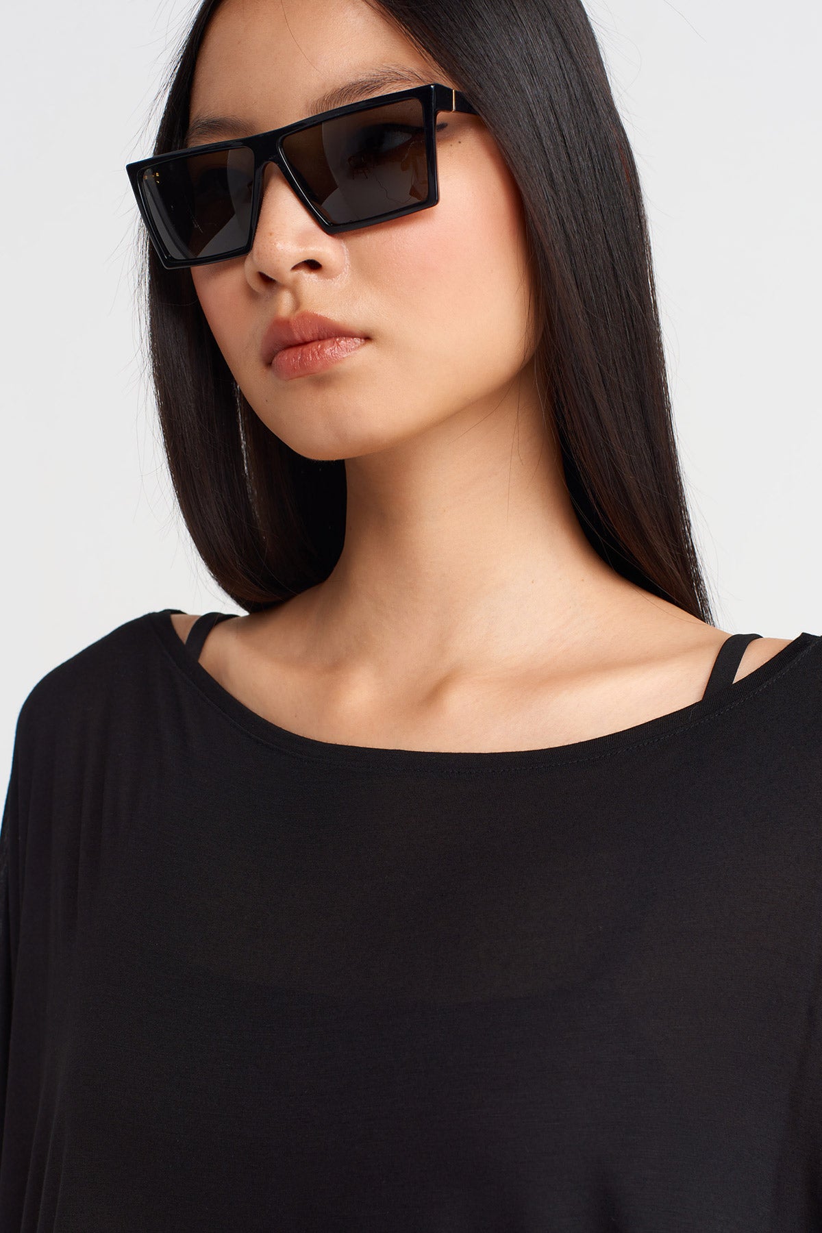 Black Oversized Bamboo Blouse with Deep Side Slits-K251011084