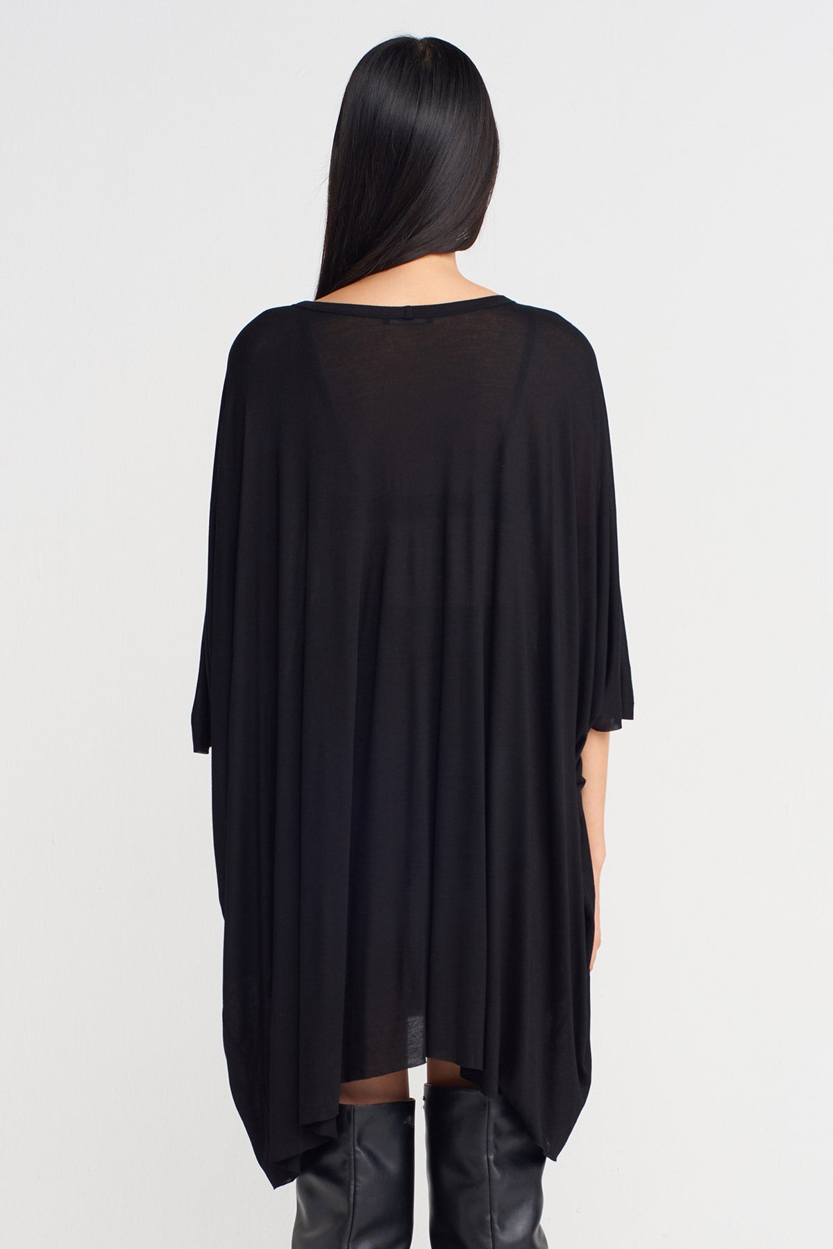 Black Oversized Tunic Bamboo Blouse-K251011085