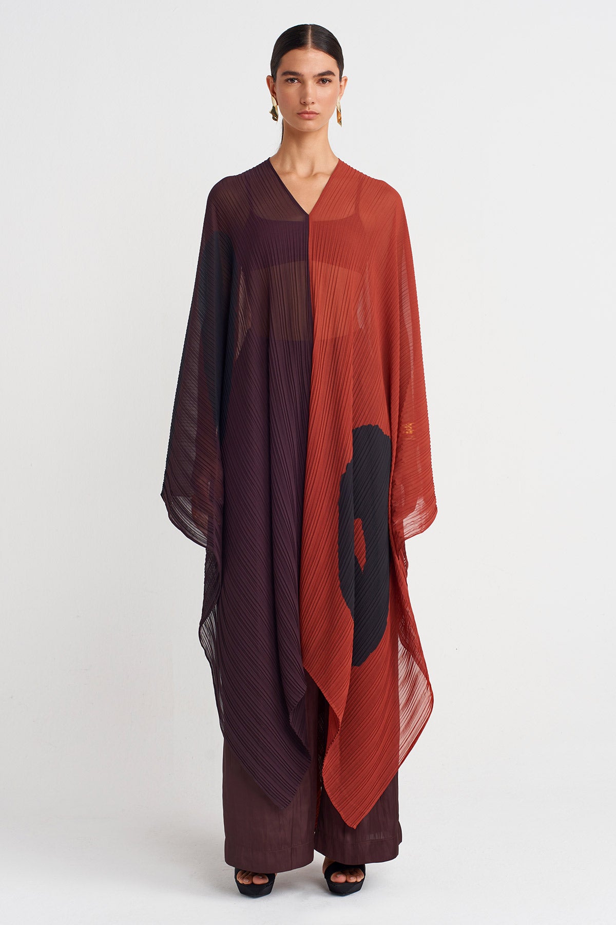 Multicolor Pleated Chiffon Blouse-K251011097