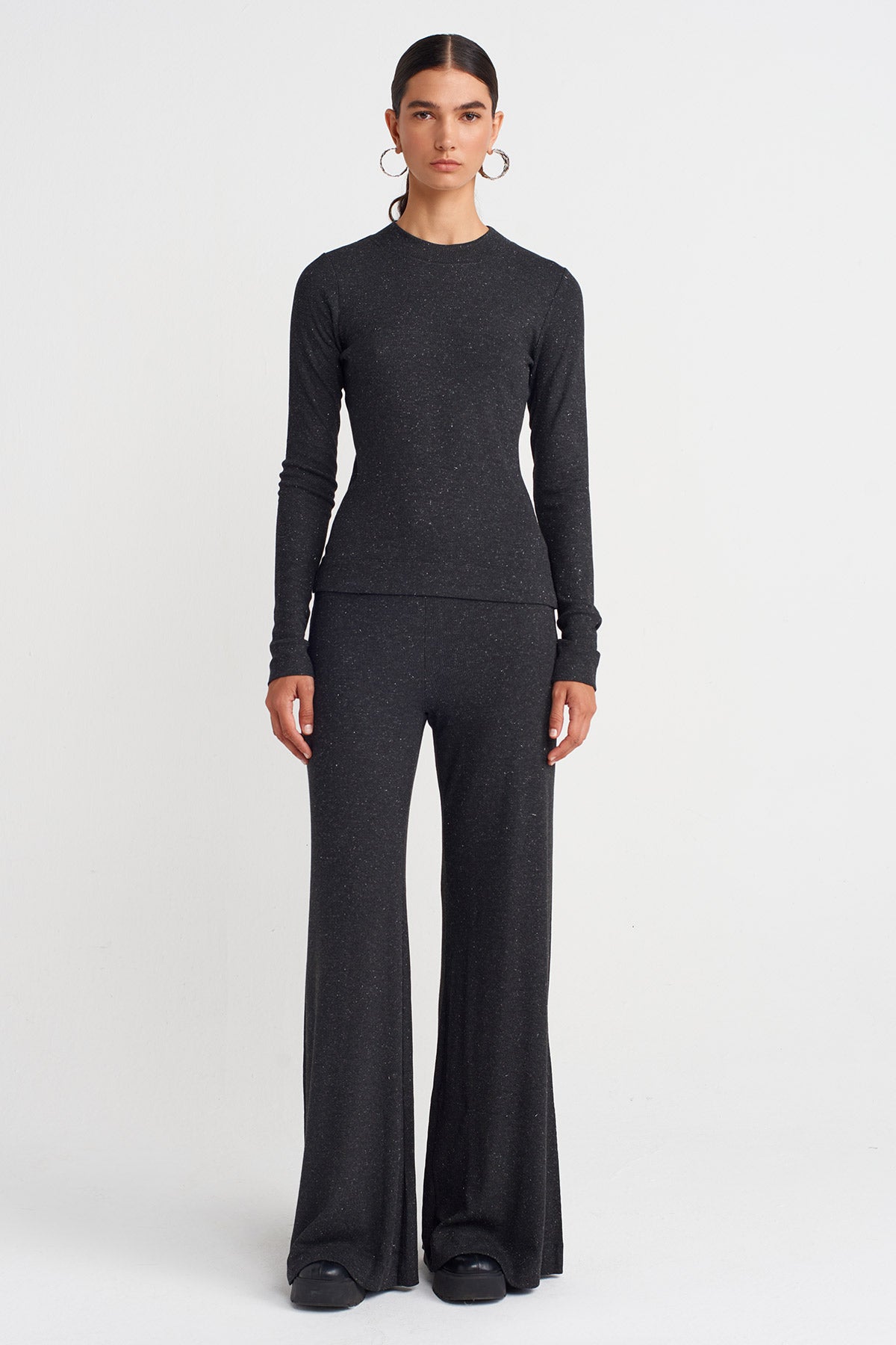 ANTHRACITE MELANGE Metallic Ribbed Knit Blouse-K251011105