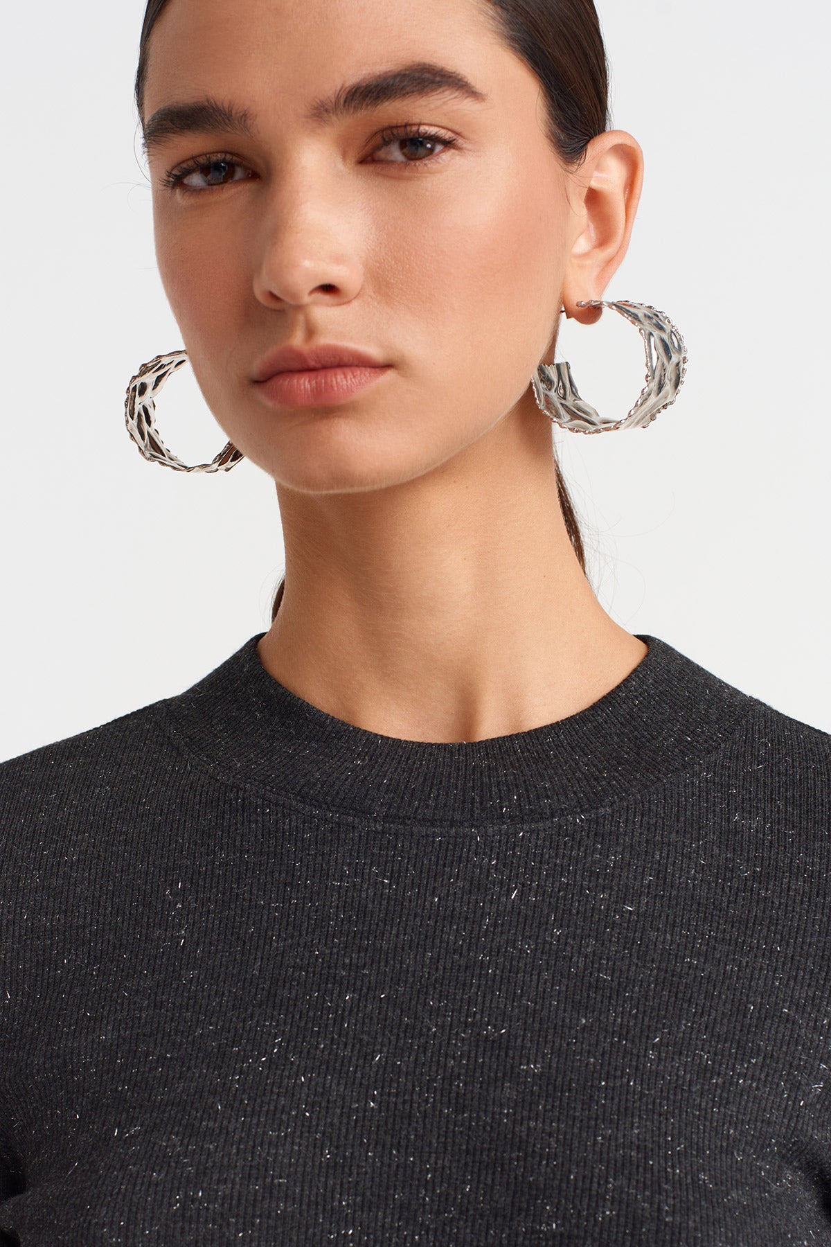 ANTHRACITE MELANGE Metallic Ribbed Knit Blouse-K251011105