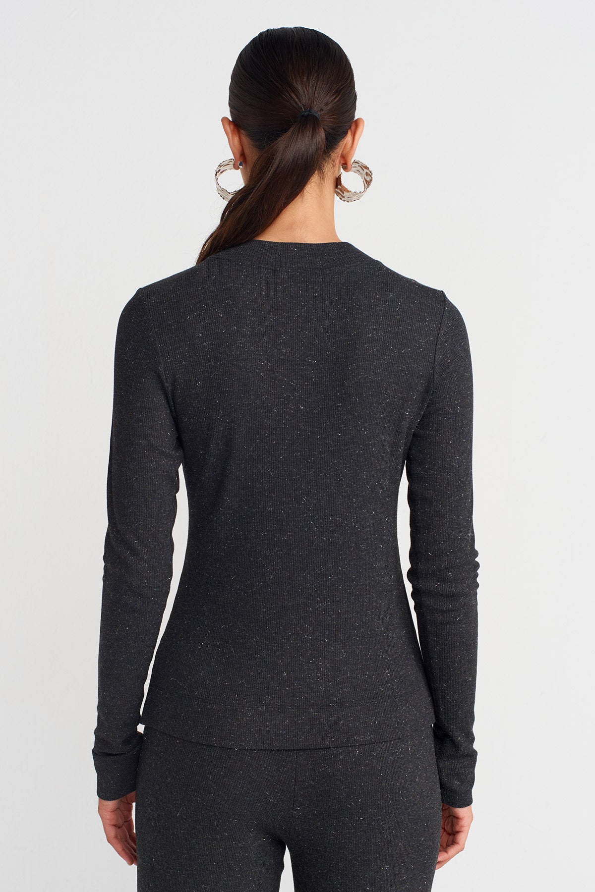 ANTHRACITE MELANGE Metallic Ribbed Knit Blouse-K251011105