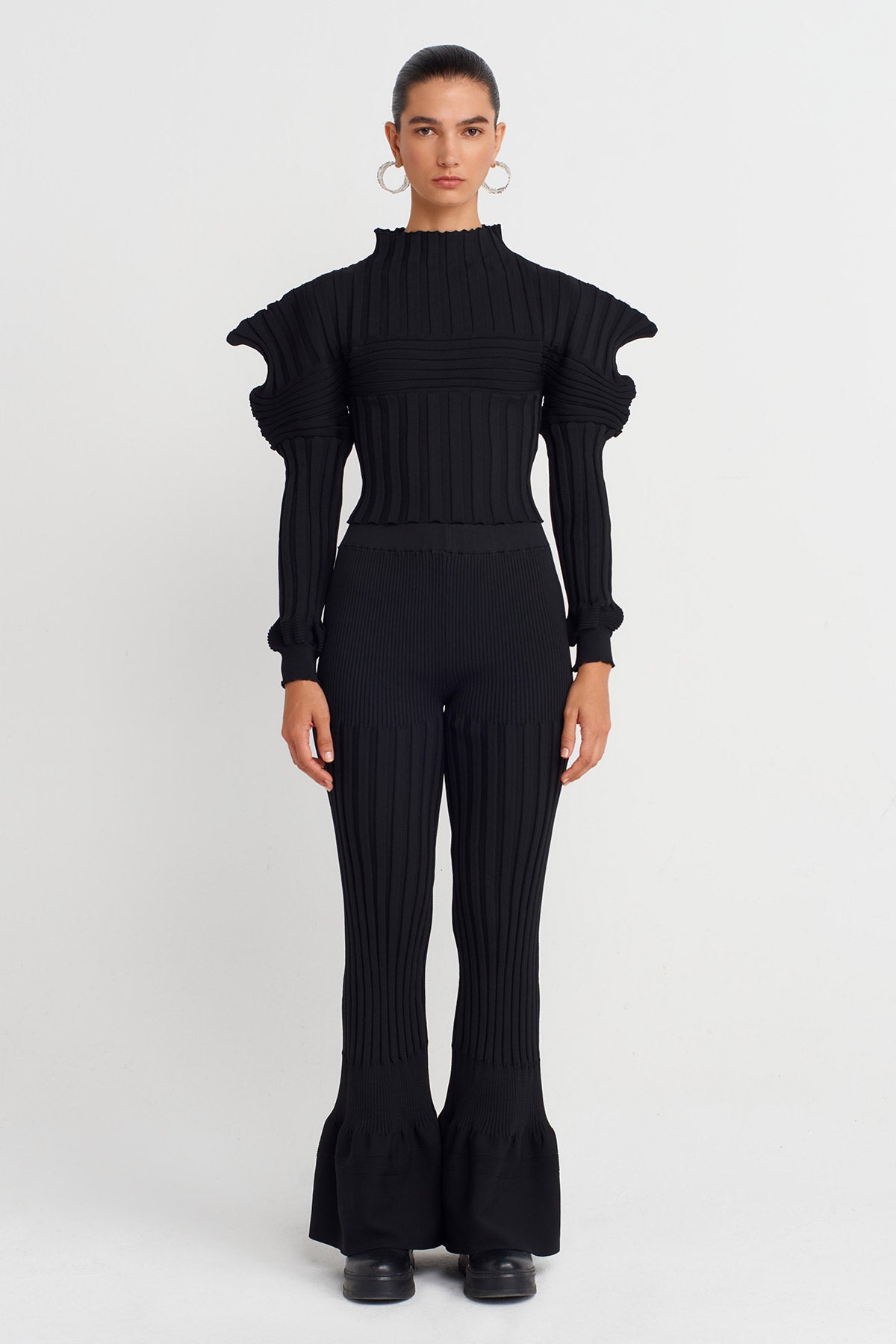 Black Knitted Shoulder Detailed Blouse-K251011114