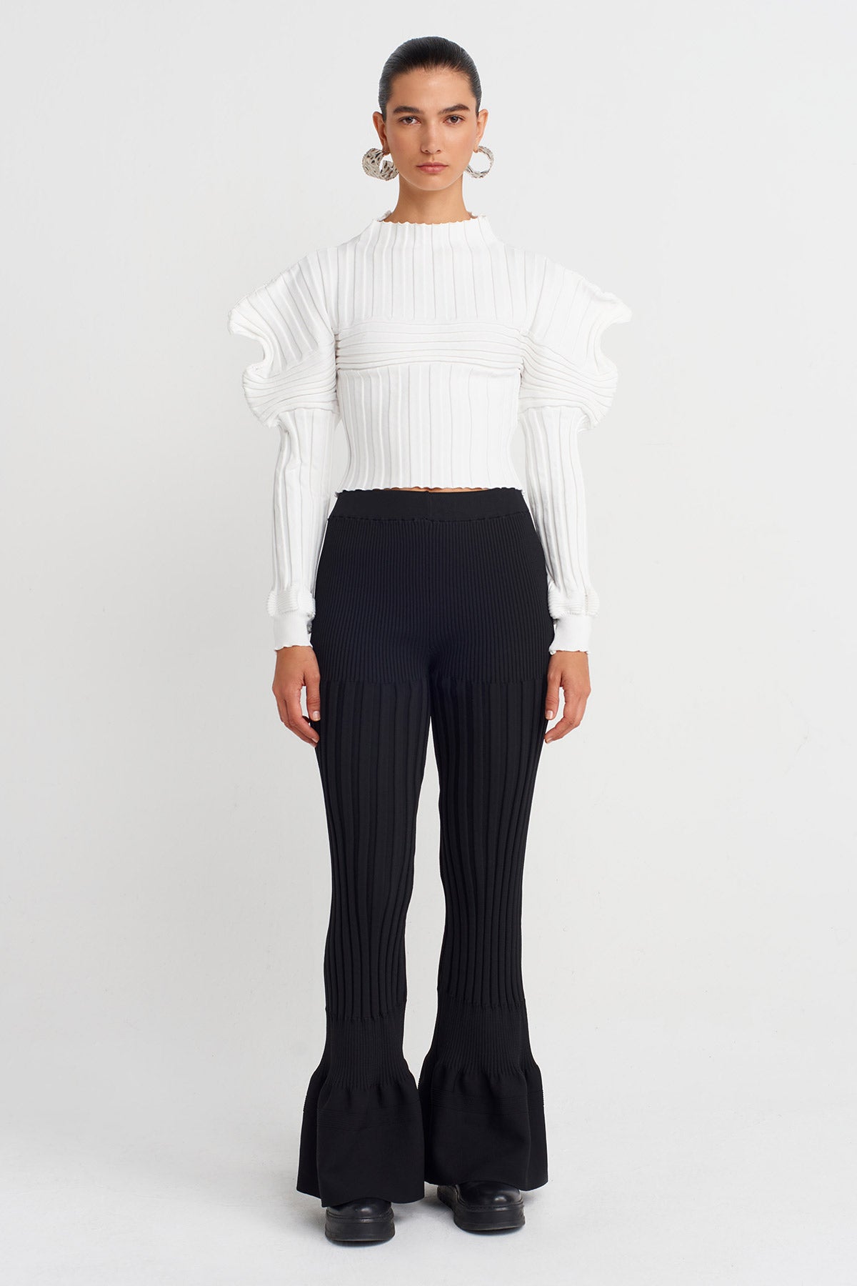 Off White Knitted Shoulder Detailed Blouse-K251011114