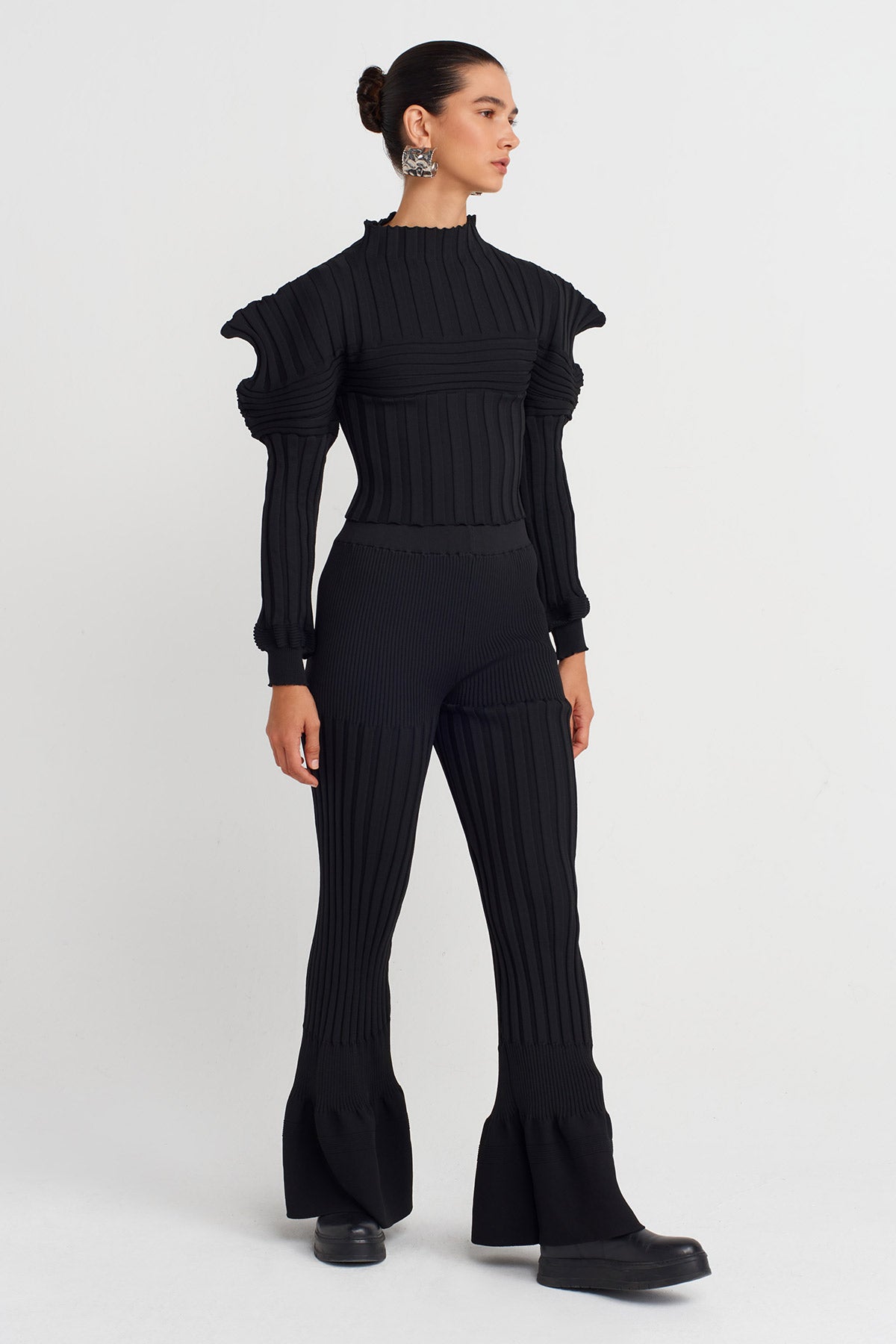 Black Knitted Shoulder Detailed Blouse-K251011114