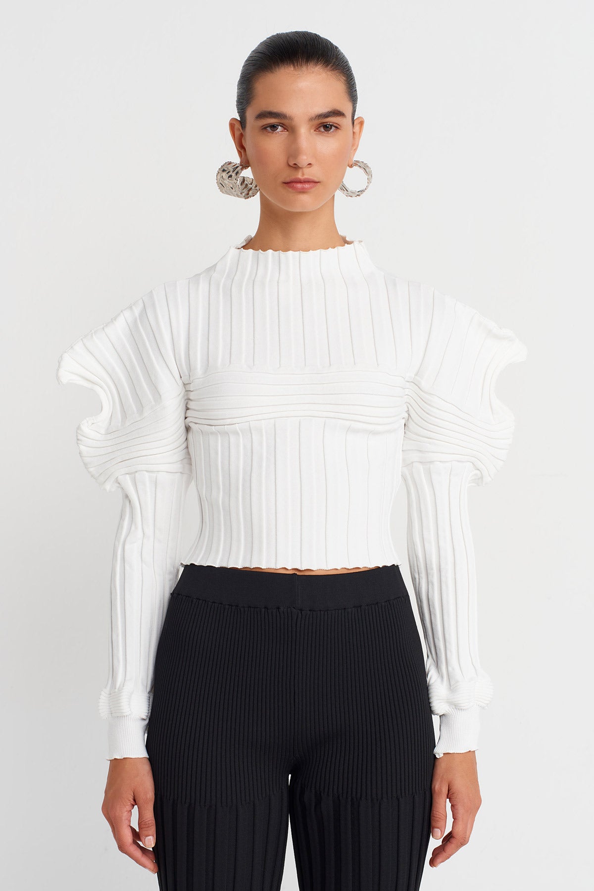 Off White Knitted Shoulder Detailed Blouse-K251011114