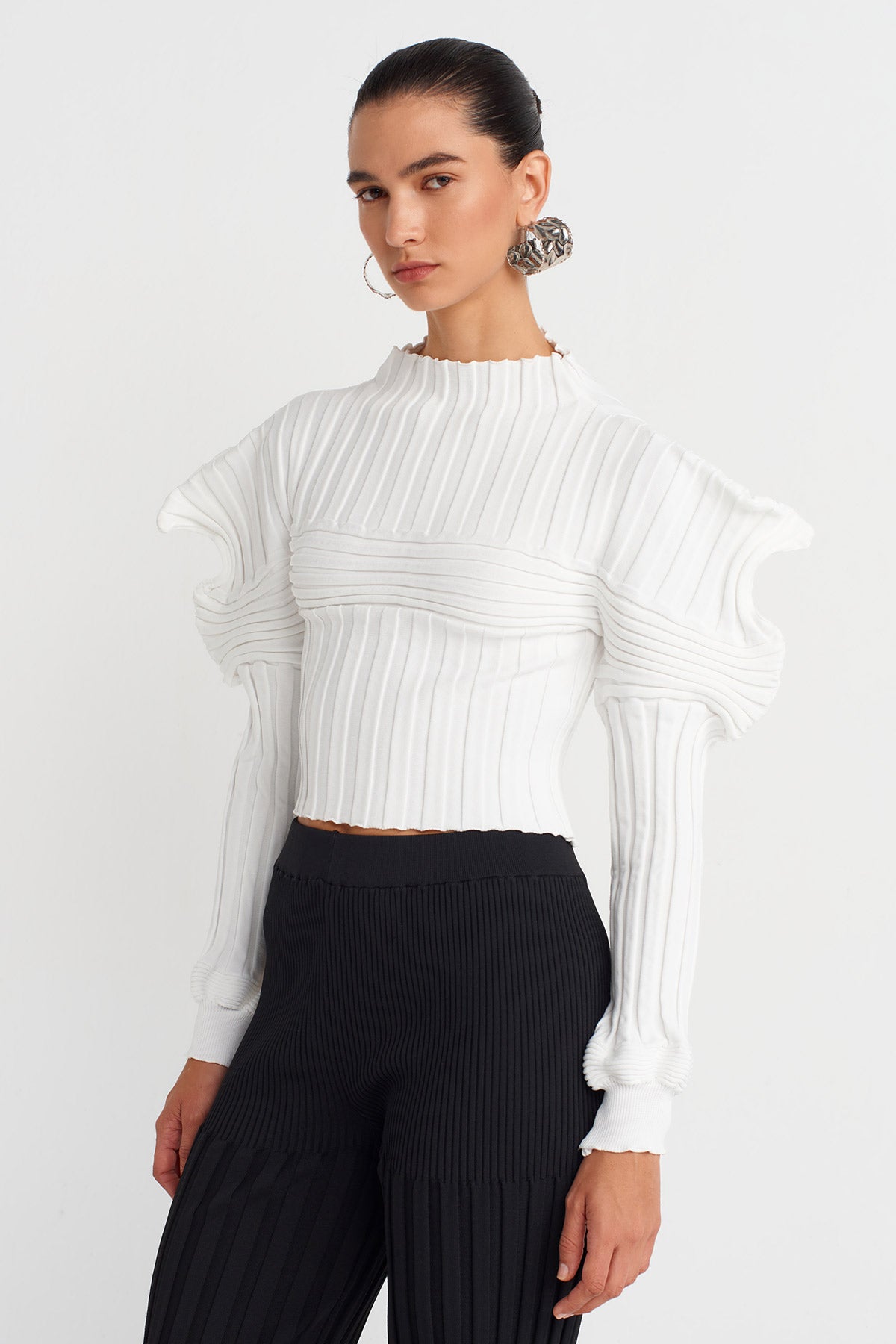 Off White Knitted Shoulder Detailed Blouse-K251011114