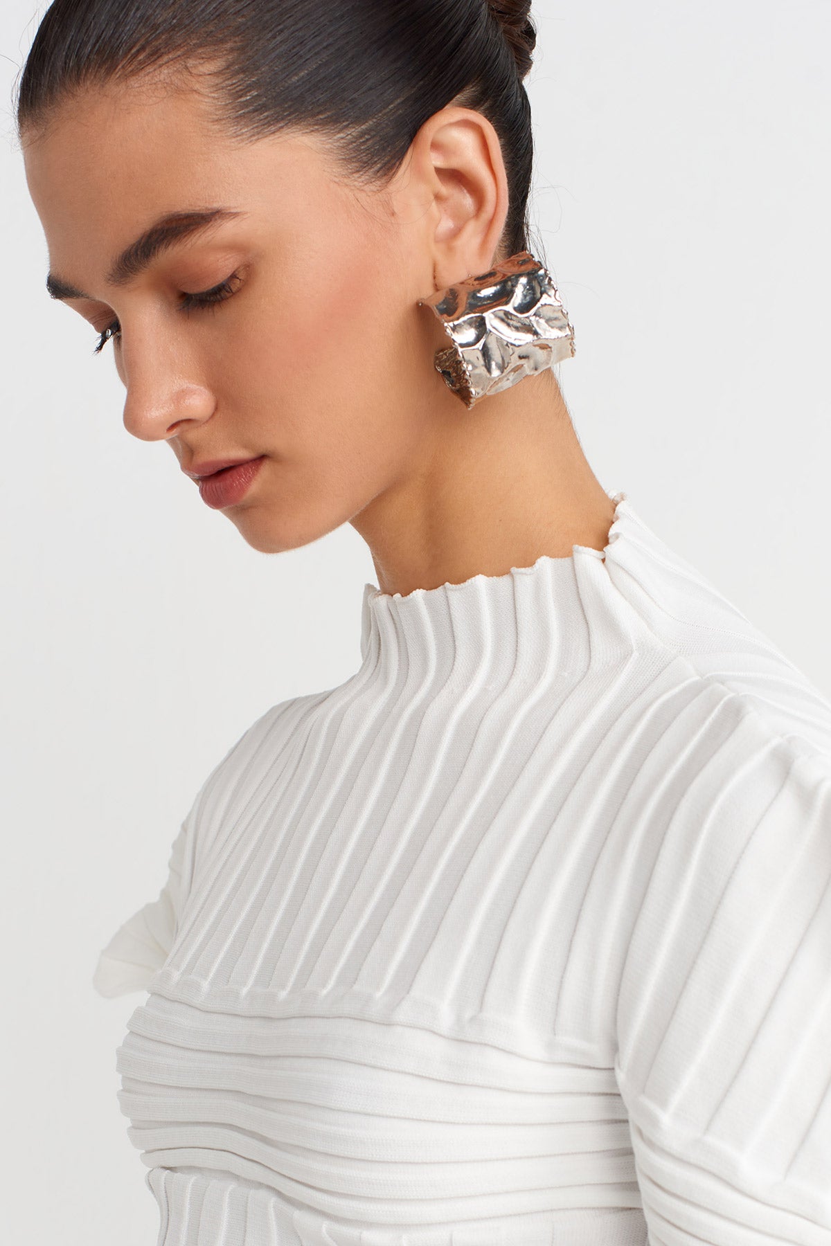 Off White Knitted Shoulder Detailed Blouse-K251011114