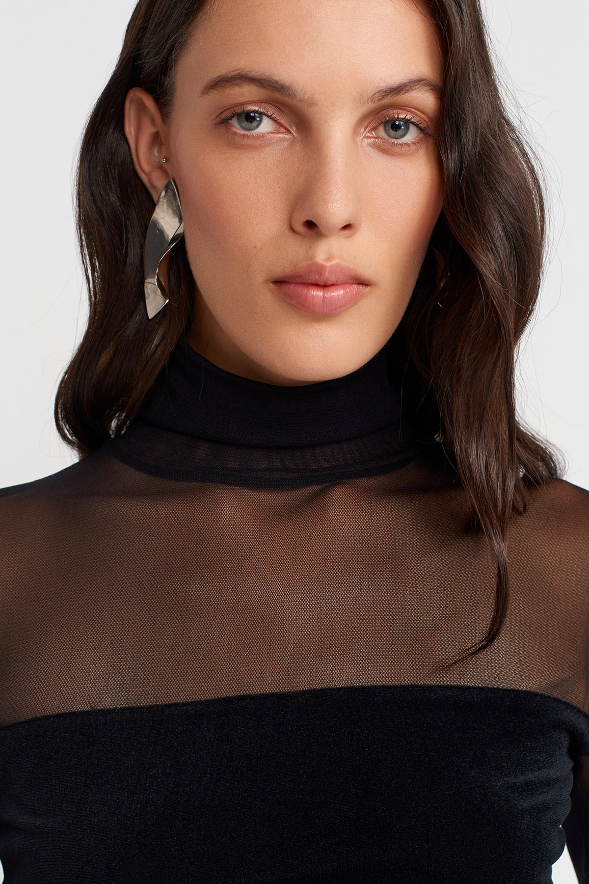 Black Velvet Mesh Front Bodysuit-K251011117