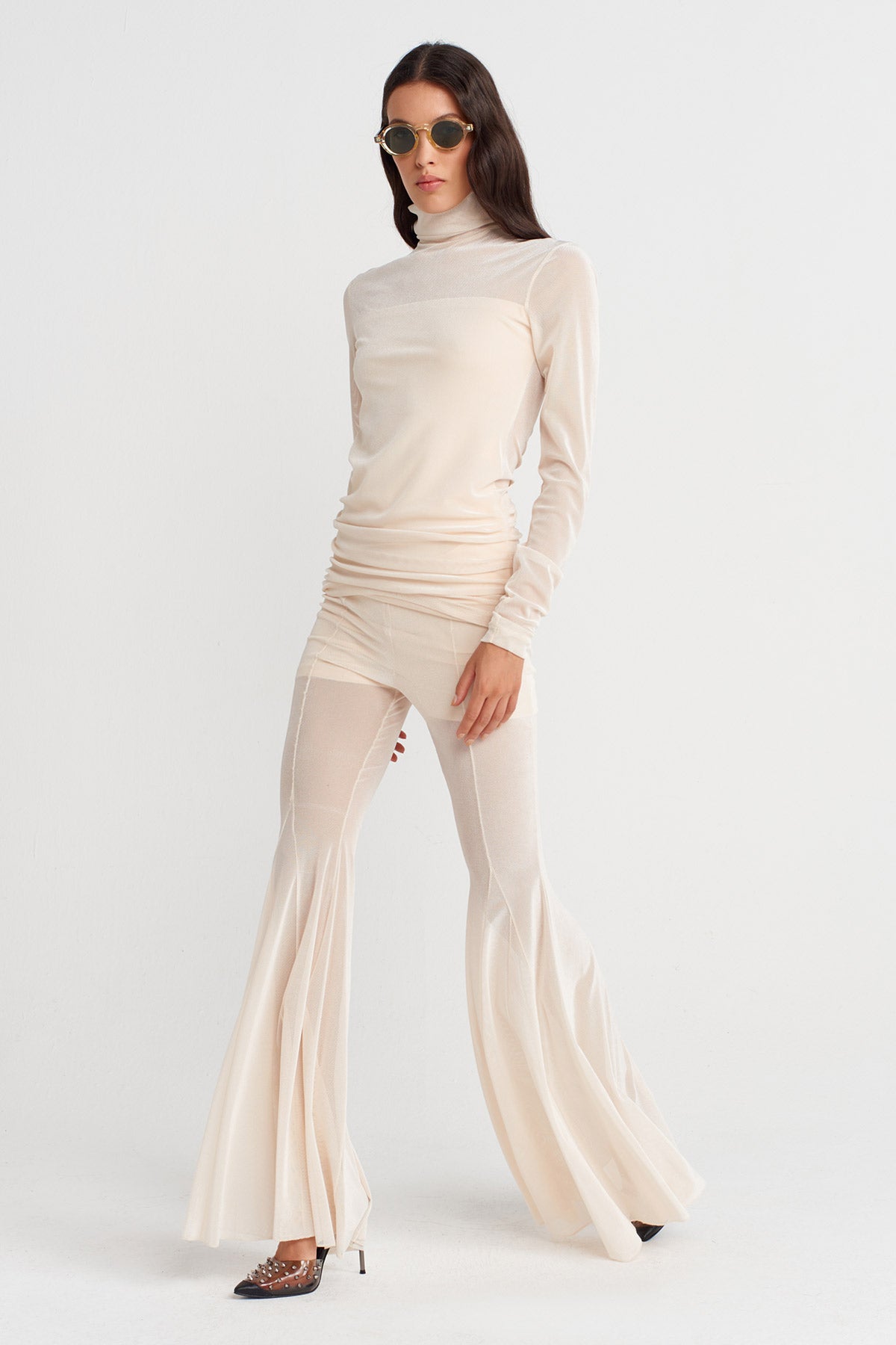 Nature Ruched Side Mesh Bodysuit-K251011118