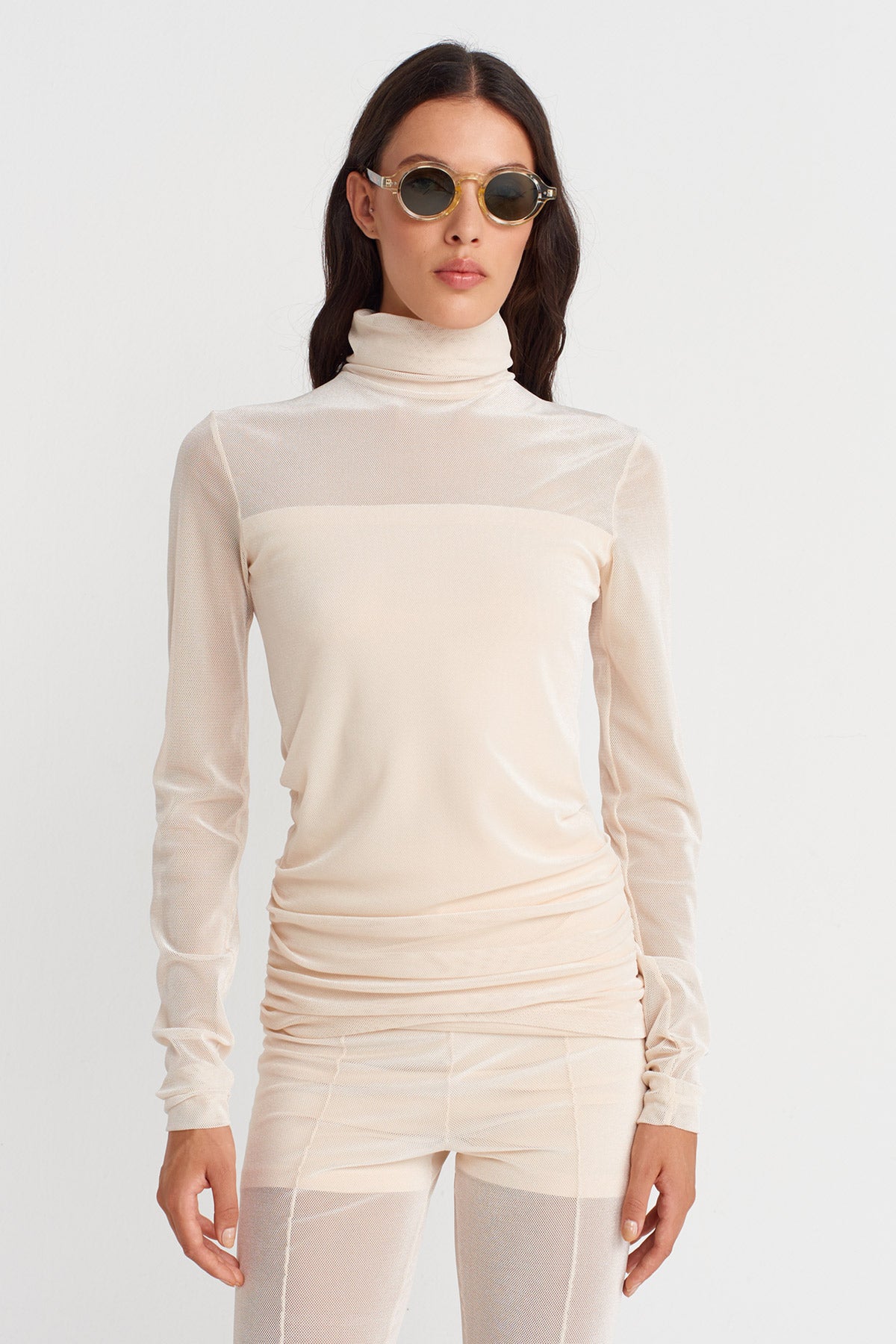 Nature Ruched Side Mesh Bodysuit-K251011118