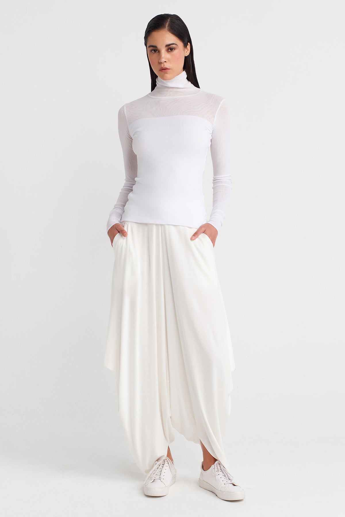 Off White Double-Layered Tulle Bodysuit-K251011124