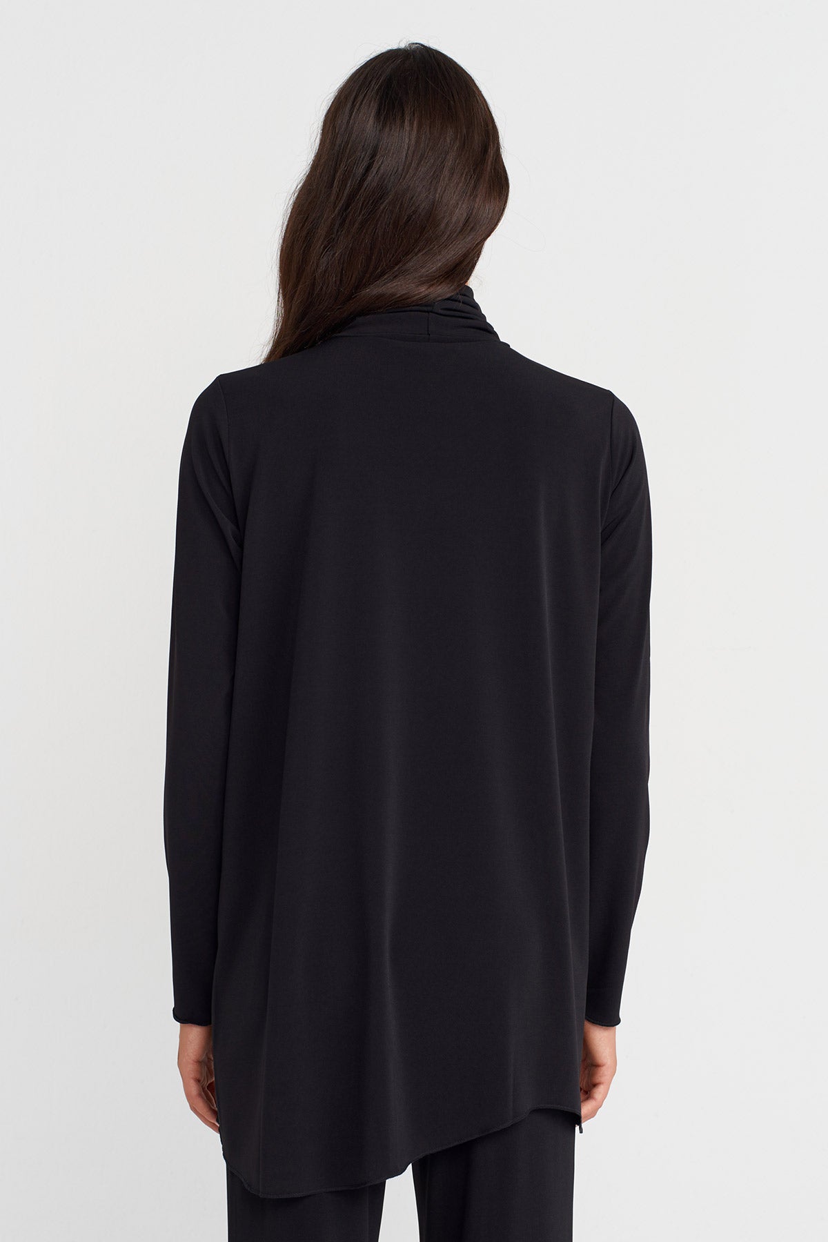 Black Turtleneck Long Sleeve Jersey Blouse-K251011132