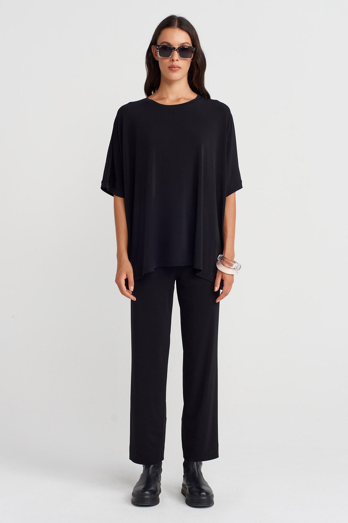 Black Draped Jersey T-shirt-K251011135