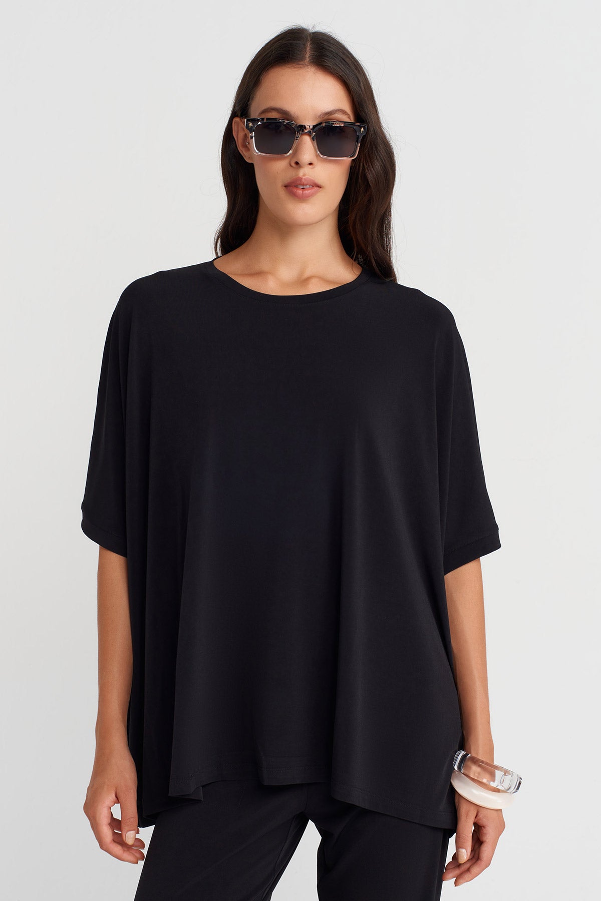 Black Draped Jersey T-shirt-K251011135