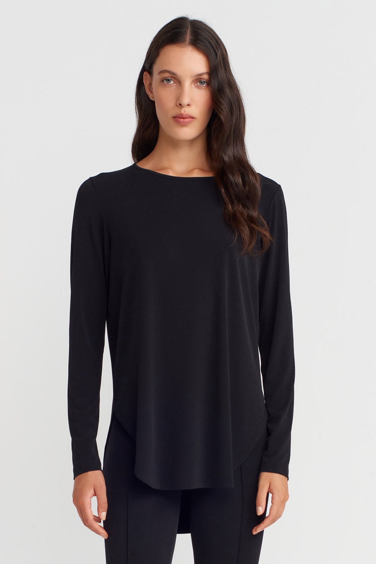 Black Long Sleeve Jersey T-shirt-K251011136