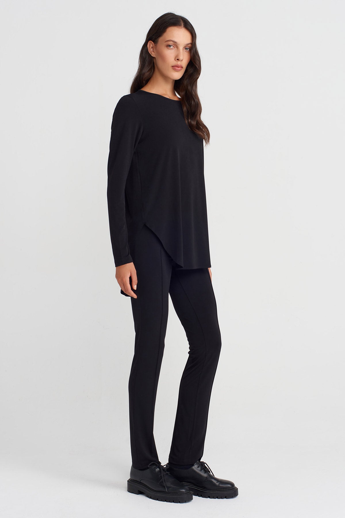 Black Long Sleeve Jersey T-shirt-K251011136