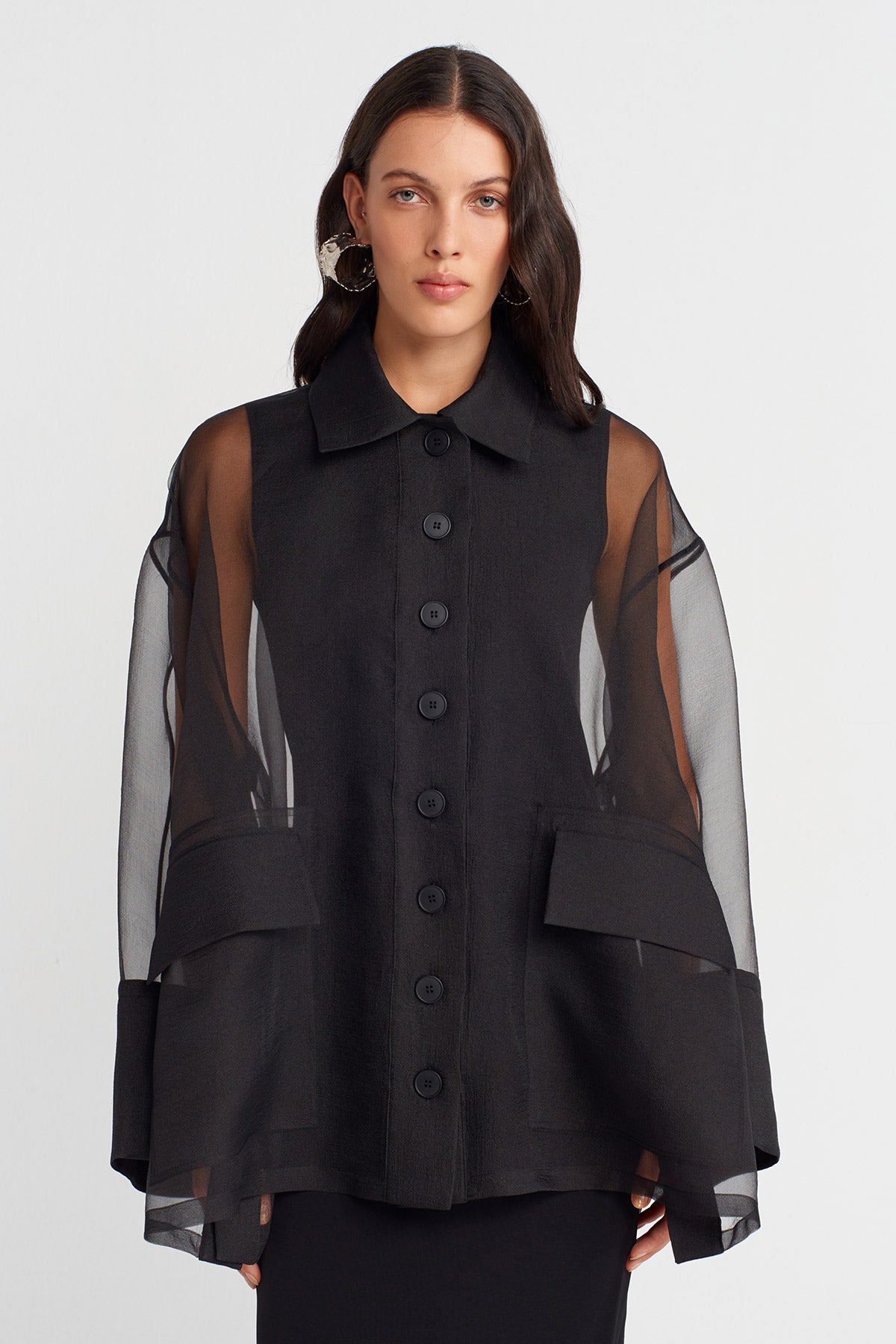 Black Oversized Organza Shirt-K251011138