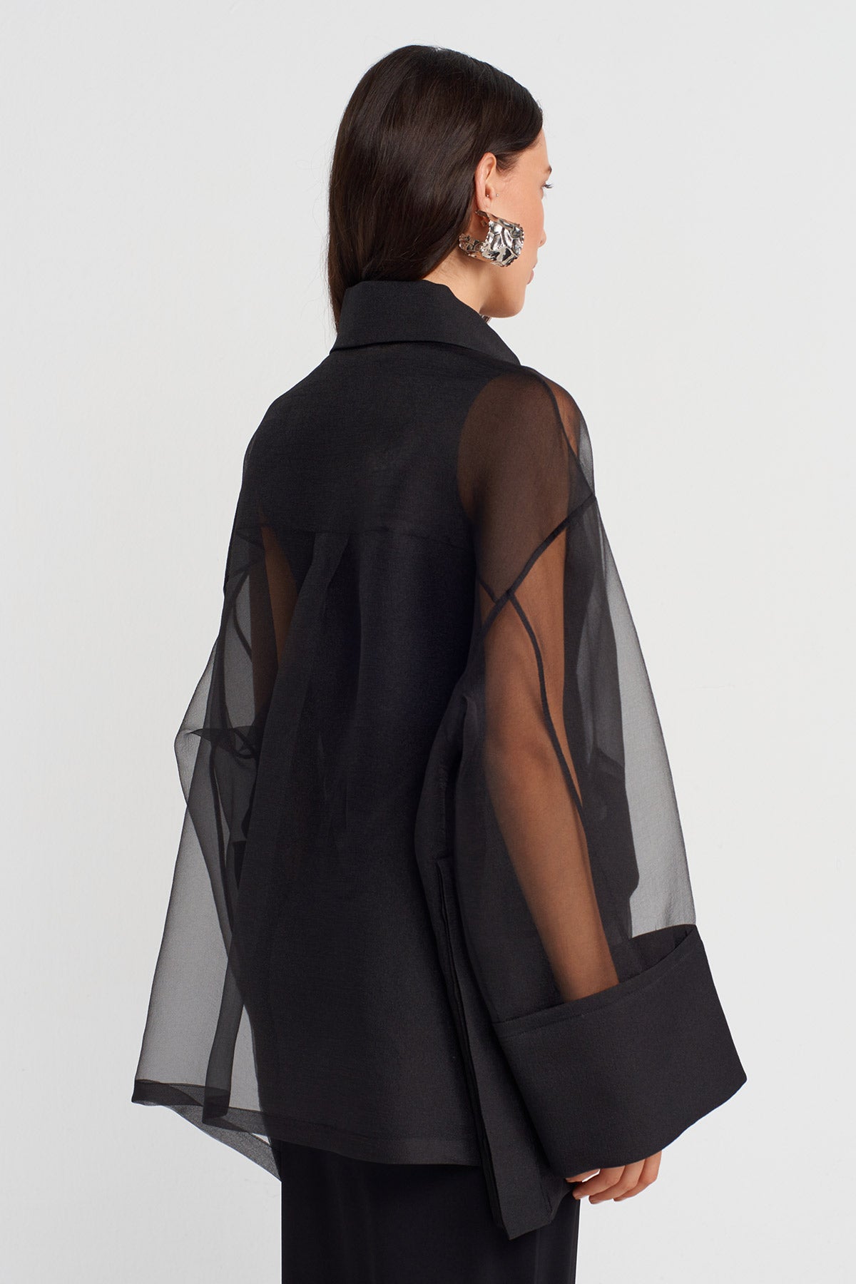 Black Oversized Organza Shirt-K251011138