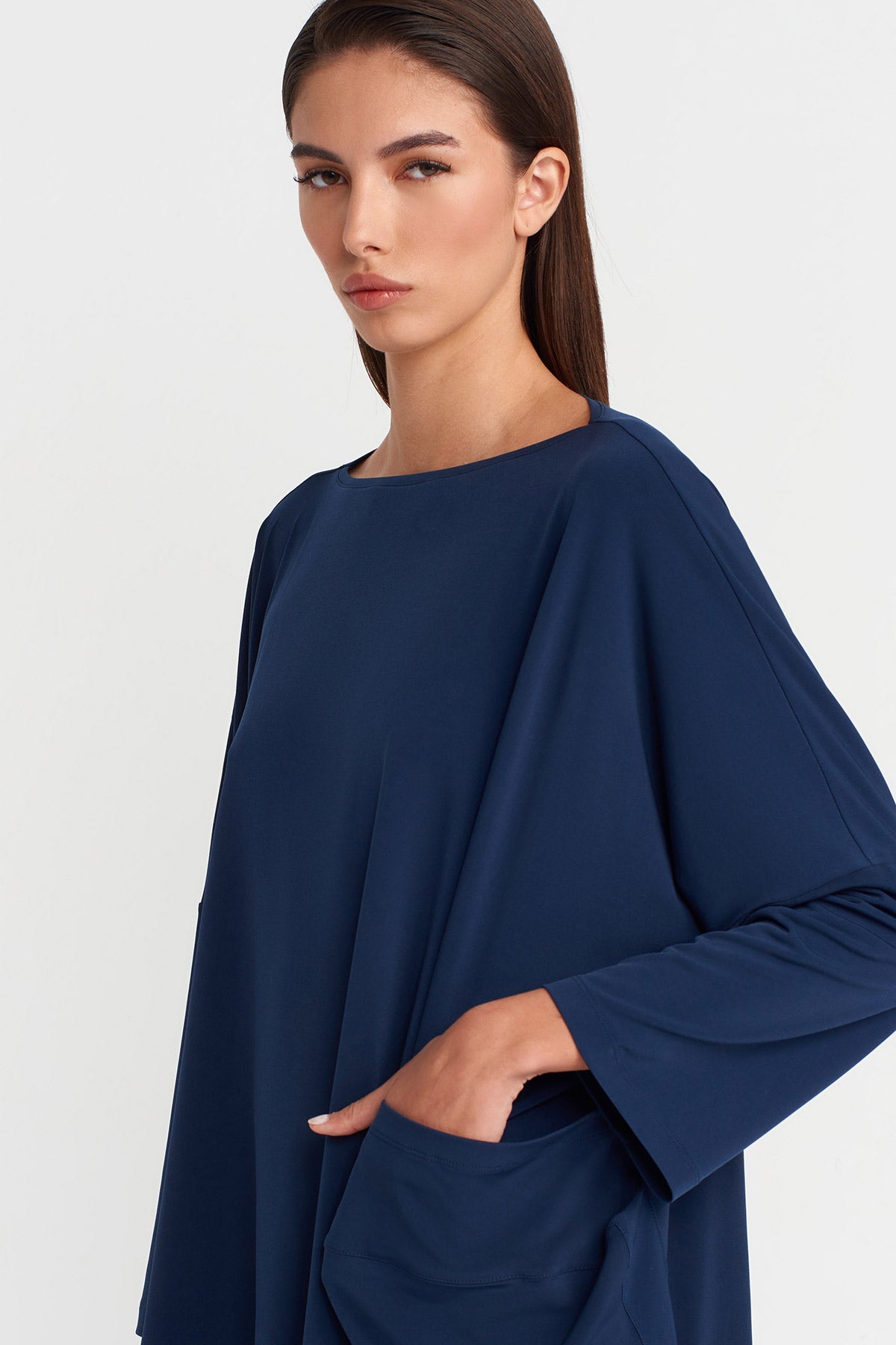 Black Blue Oversized Jersey Blouse-K251011139