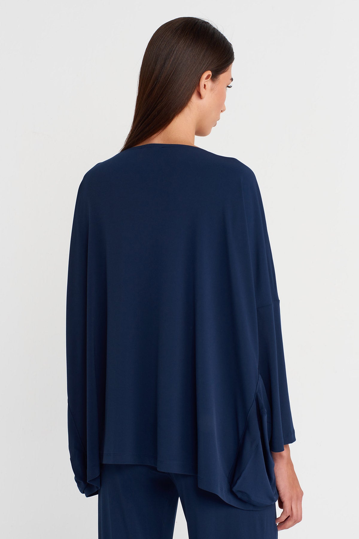 Black Blue Oversized Jersey Blouse-K251011139
