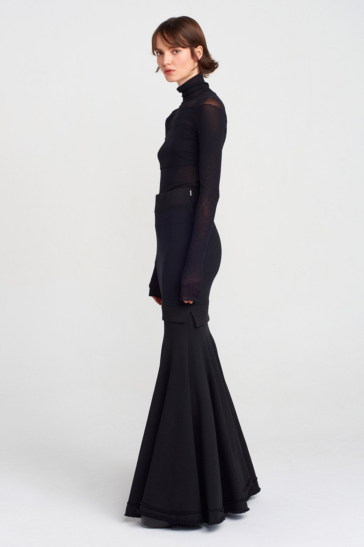 Black Double-Layered Fishtail Skirt-K252012009