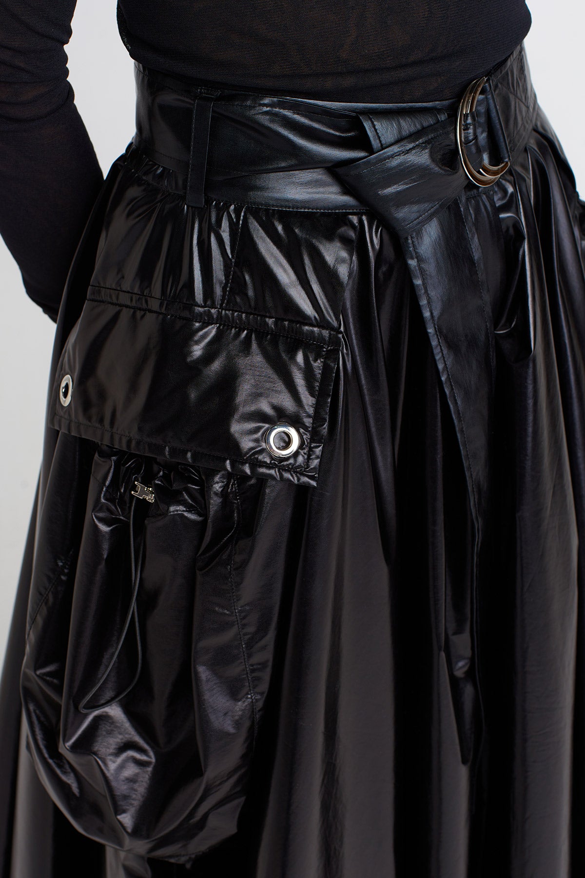 Black Belted Pocketed Skirt-K252012010