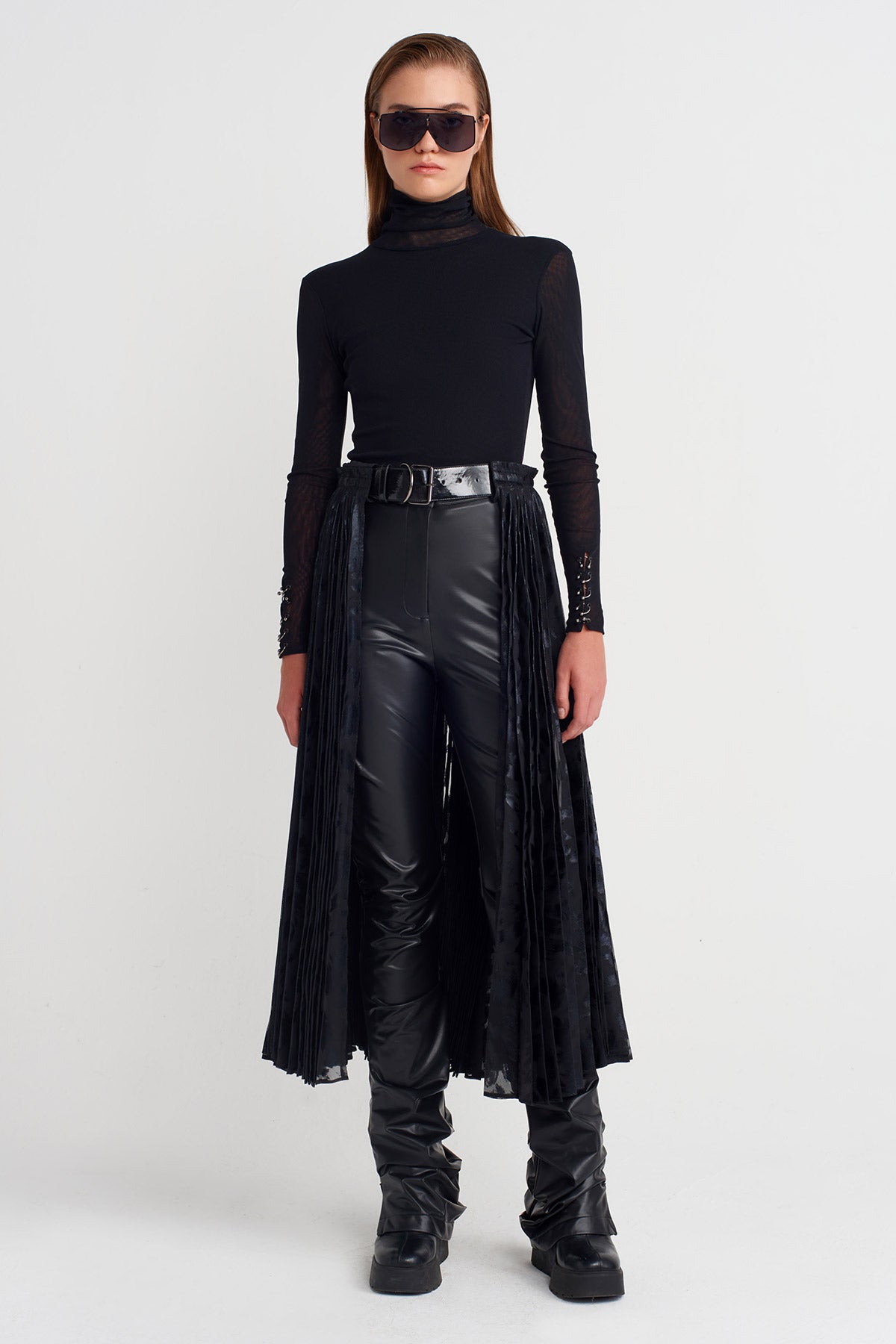 Black Pleated Belt Skirt-K252012016