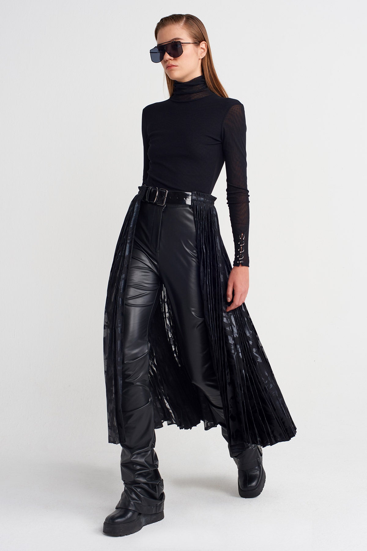 Black Pleated Belt Skirt-K252012016