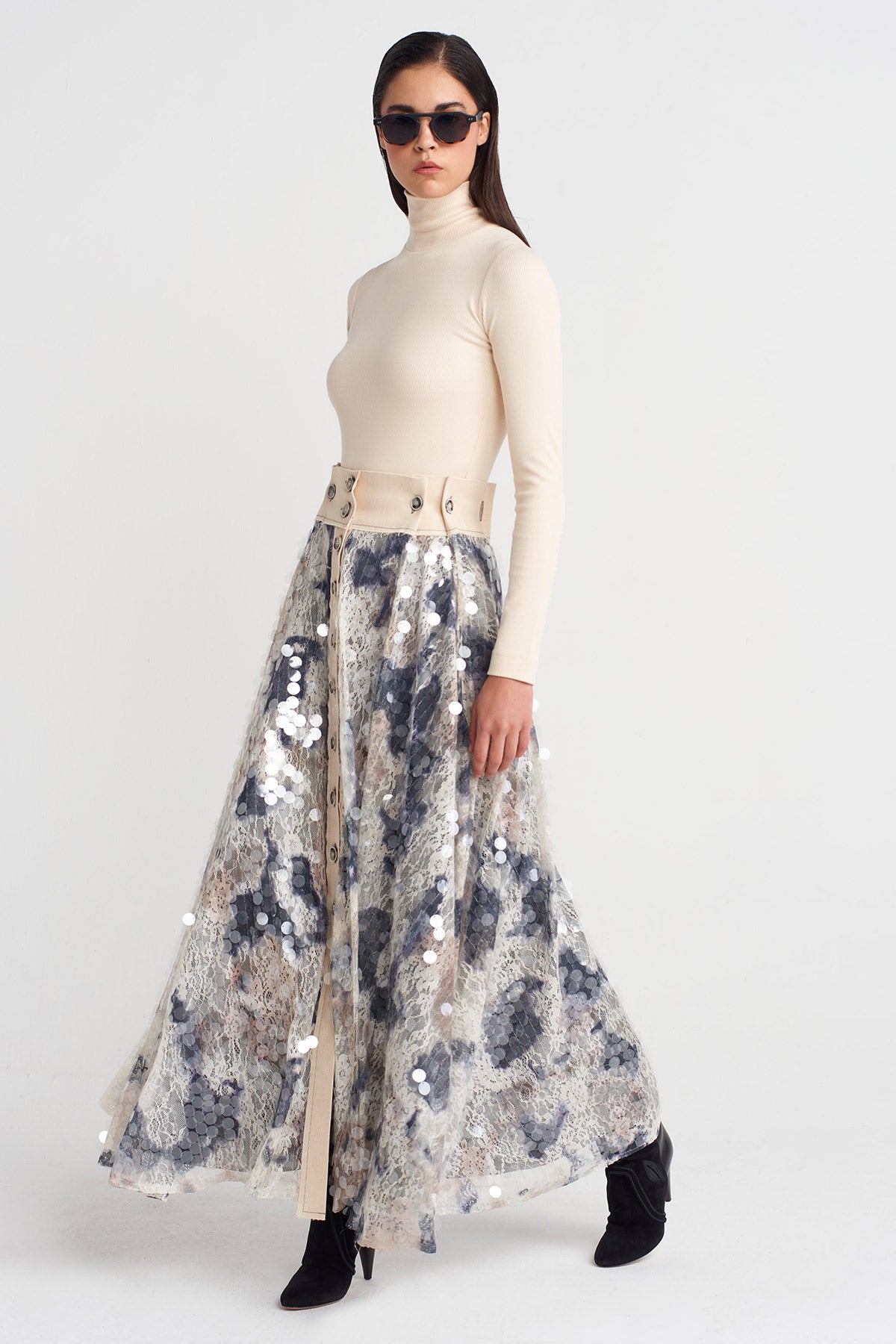 Sequin-Embroidered Guipure Maxi Skirt-K252012020